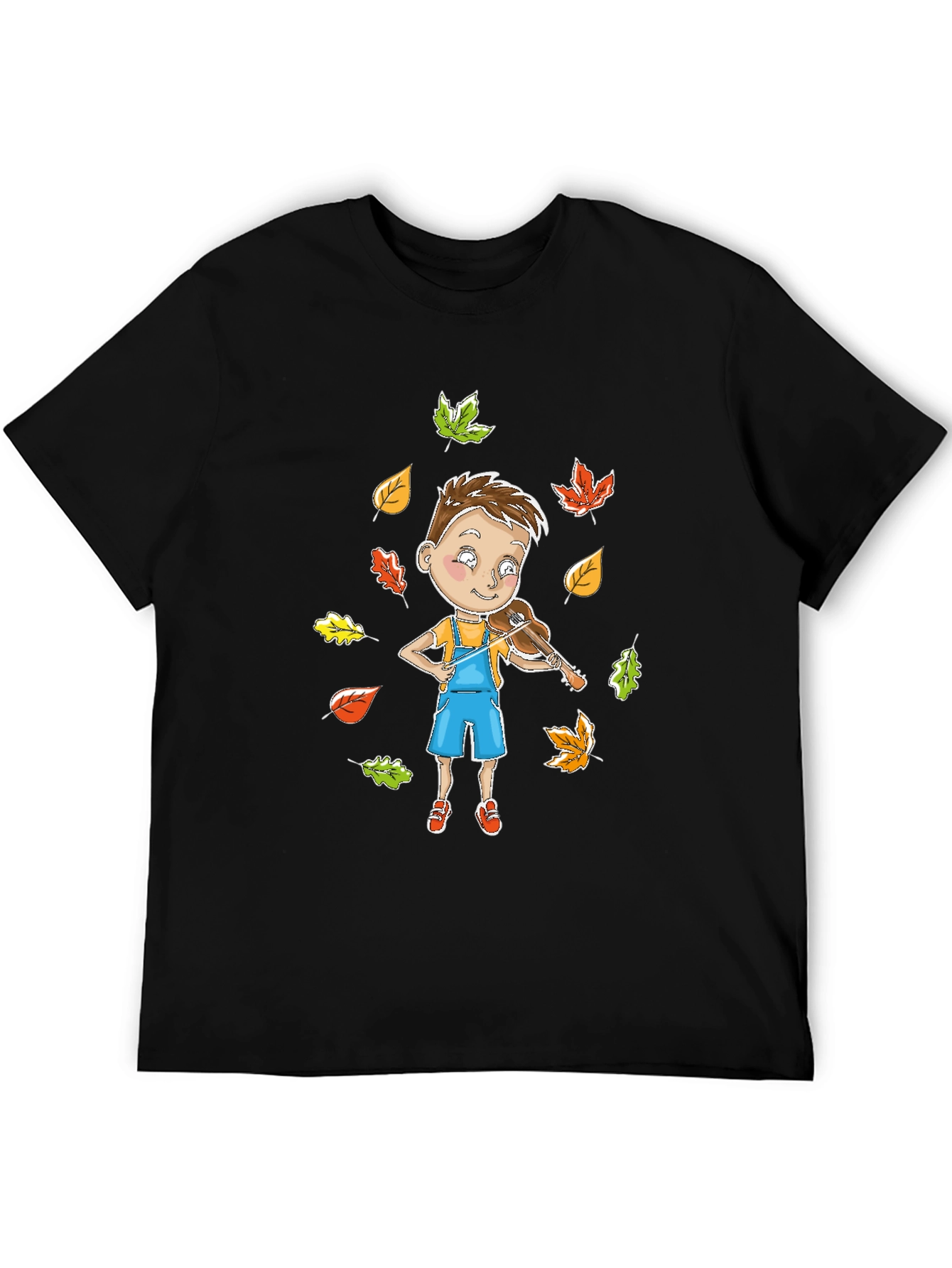 Boy Playing Violin in Autumn Leaves T-Shirt