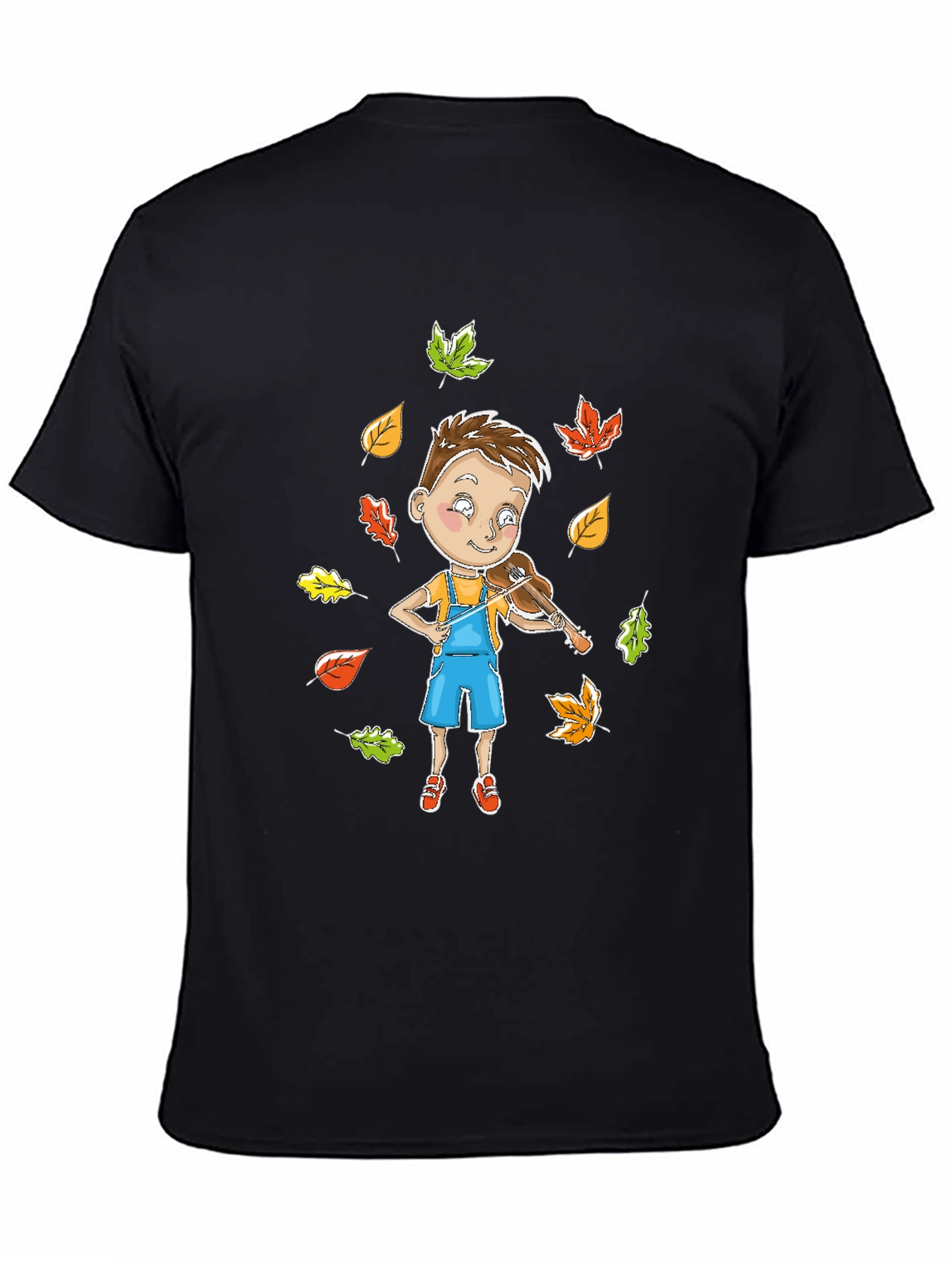 Boy Playing Violin in Autumn Leaves T-Shirt