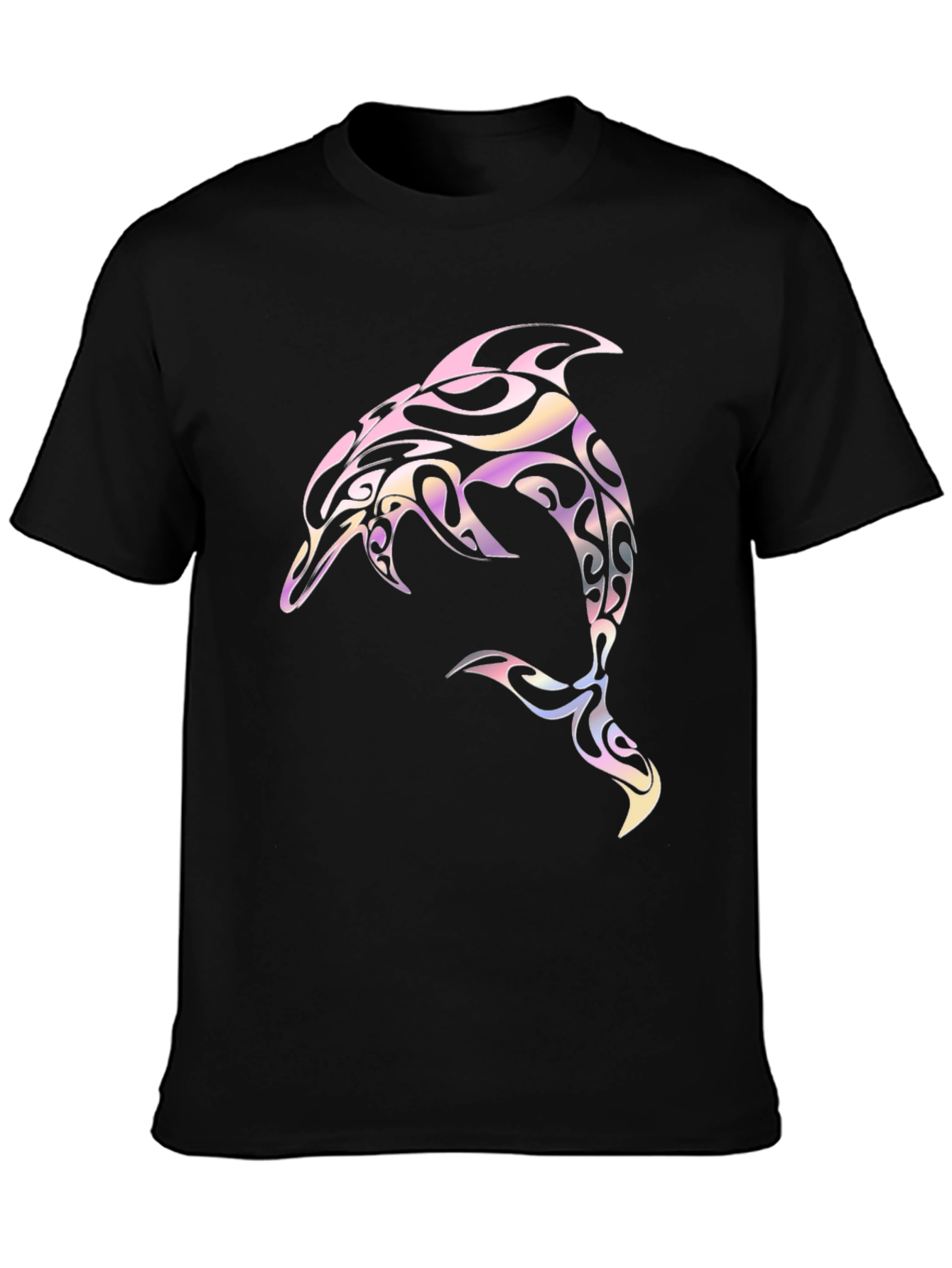 Tribal Dolphin Graphic Tee - Black Cotton Blend