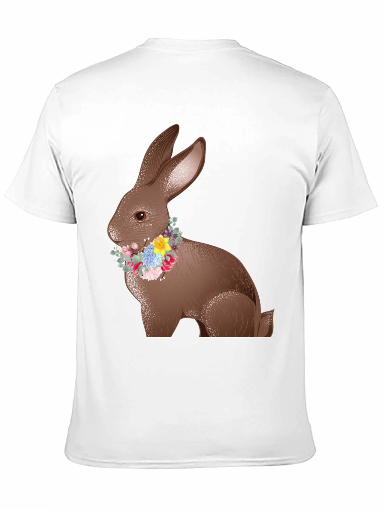 Easter Bunny Floral Wreath Black T-Shirt