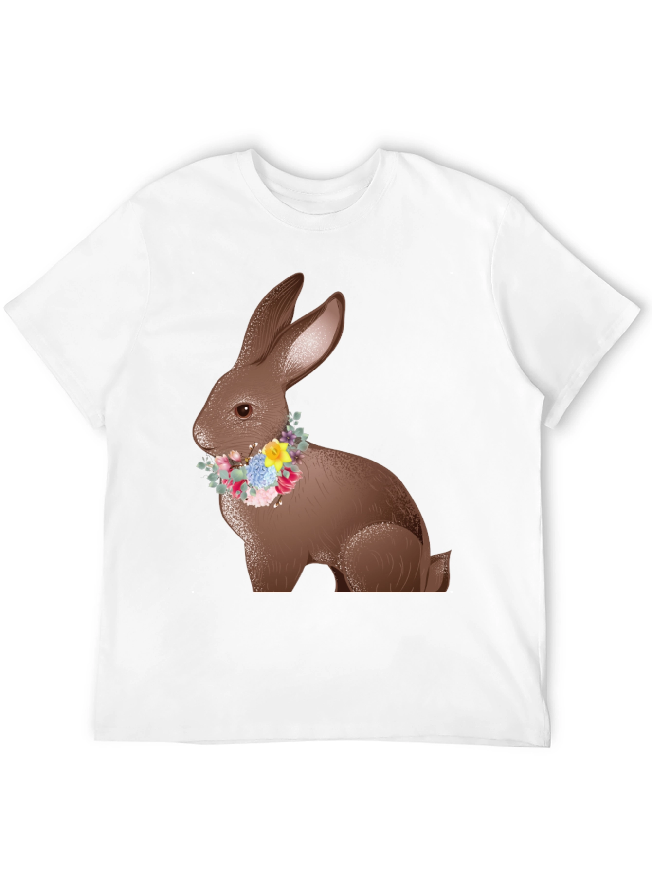Easter Bunny Floral Wreath Black T-Shirt