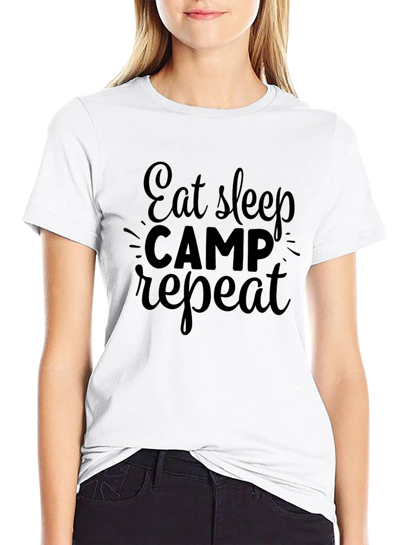 Eat Sleep Camp Repeat Black Graphic Tee