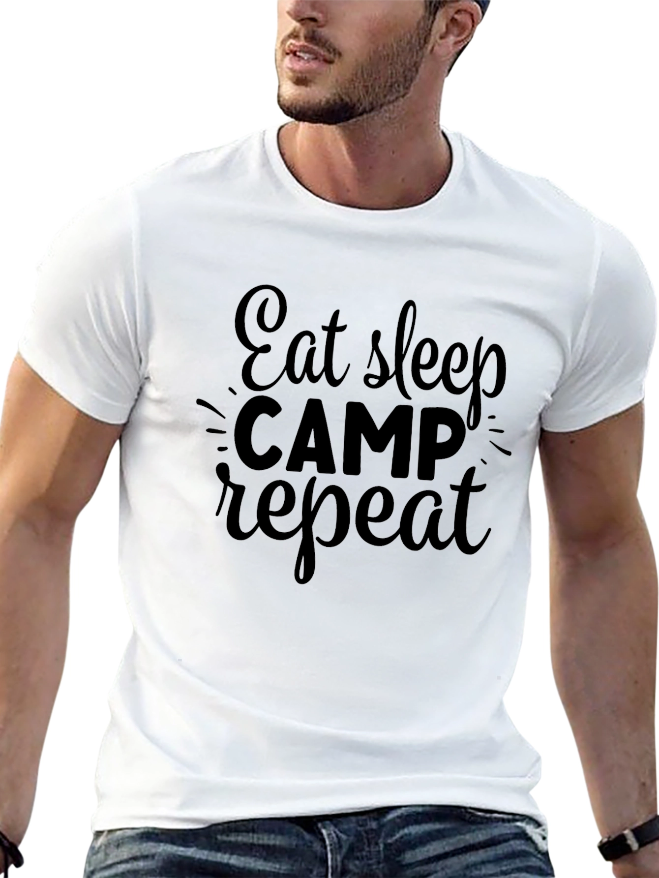 Eat Sleep Camp Repeat Black Graphic Tee