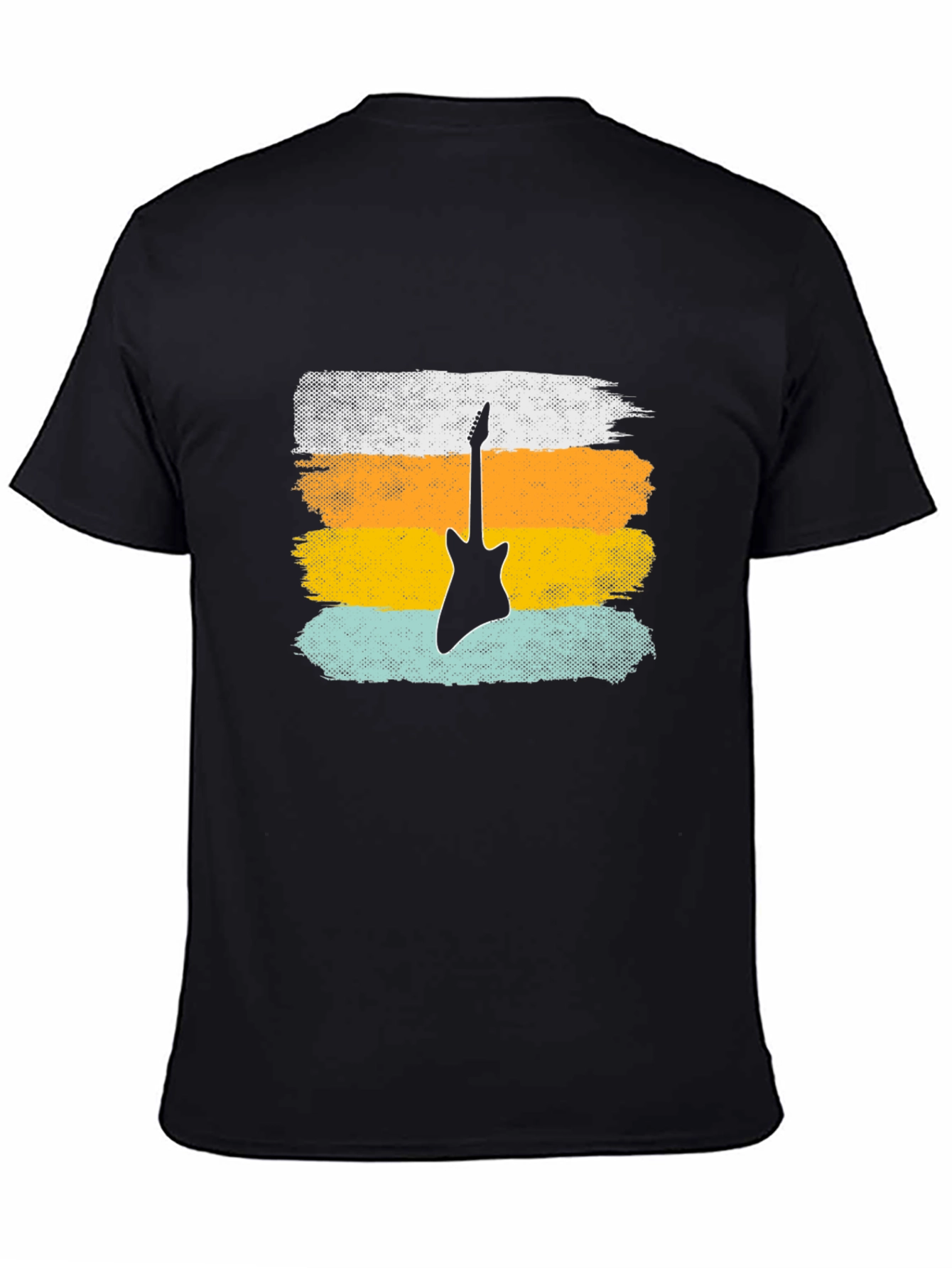 Retro Guitar Graphic Tee - Black Cotton T-Shirt