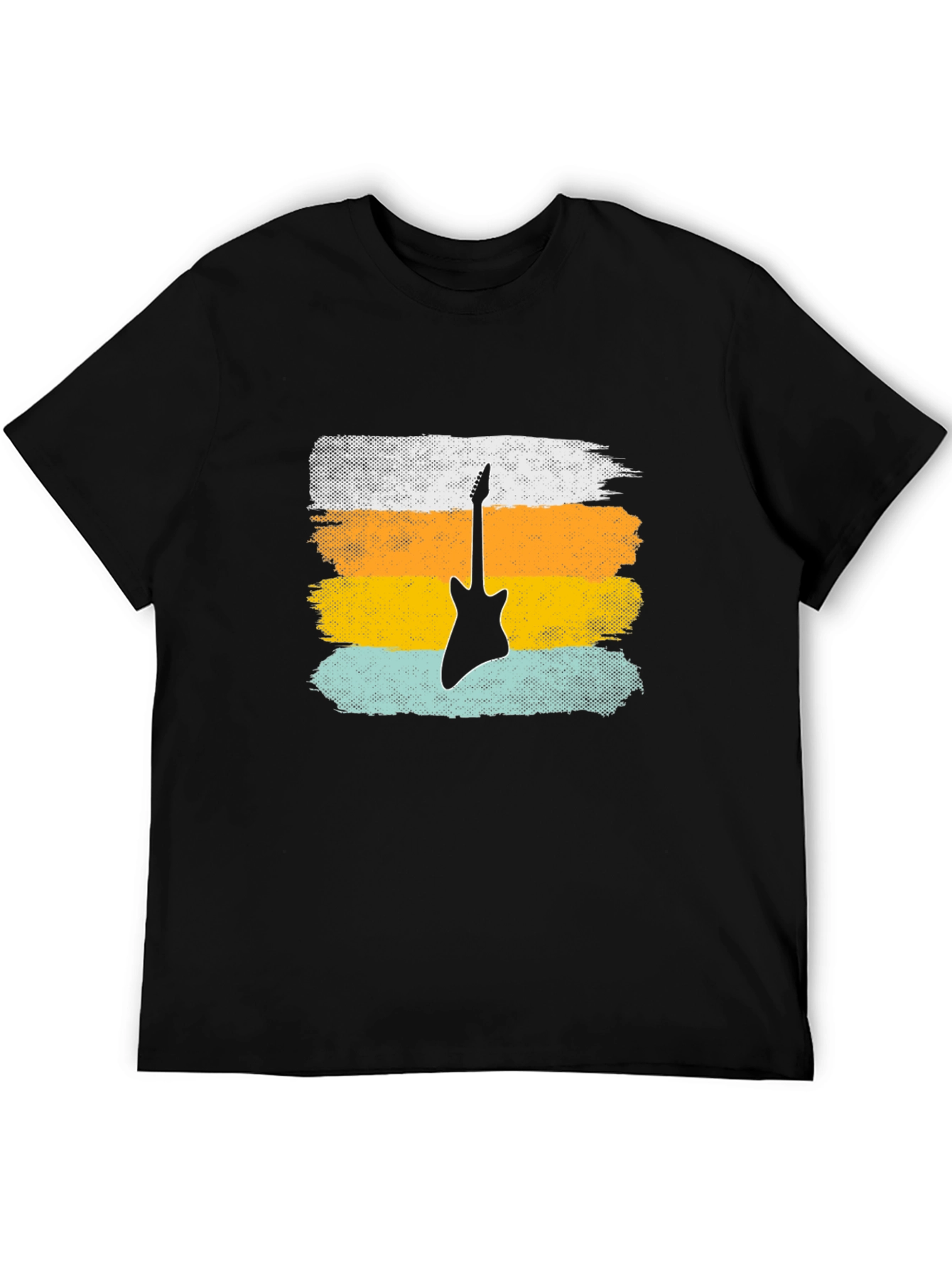 Retro Guitar Graphic Tee - Black Cotton T-Shirt