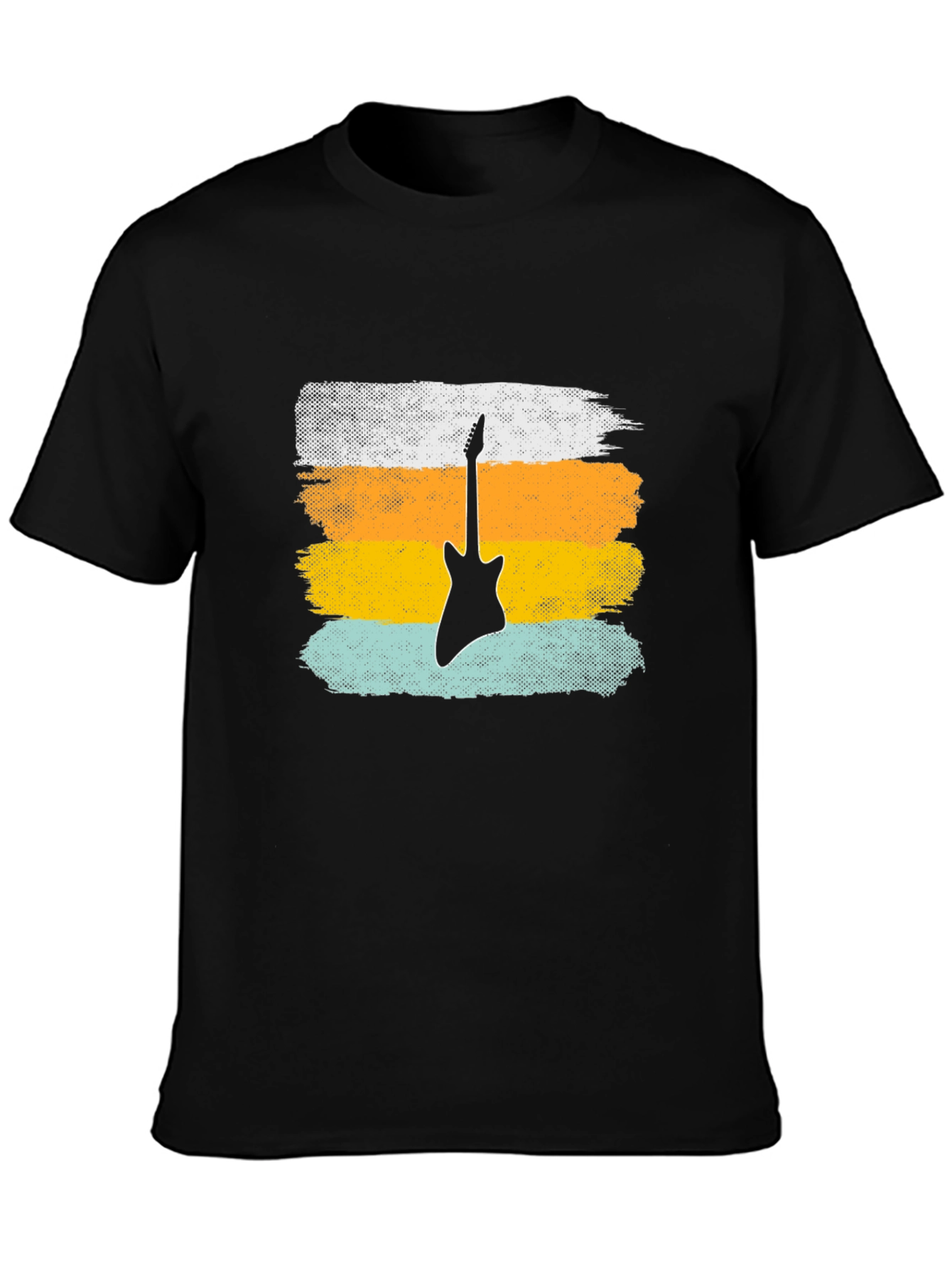 Retro Guitar Graphic Tee - Black Cotton T-Shirt