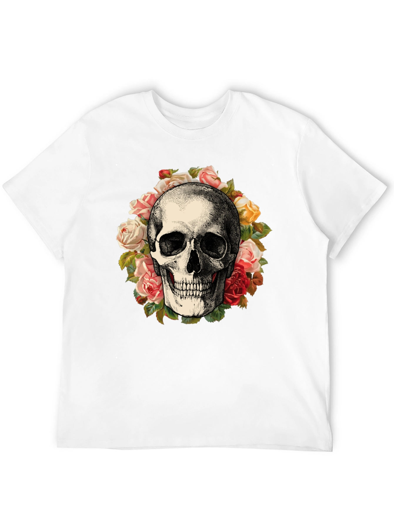 Skull & Roses Graphic Print Black T-Shirt