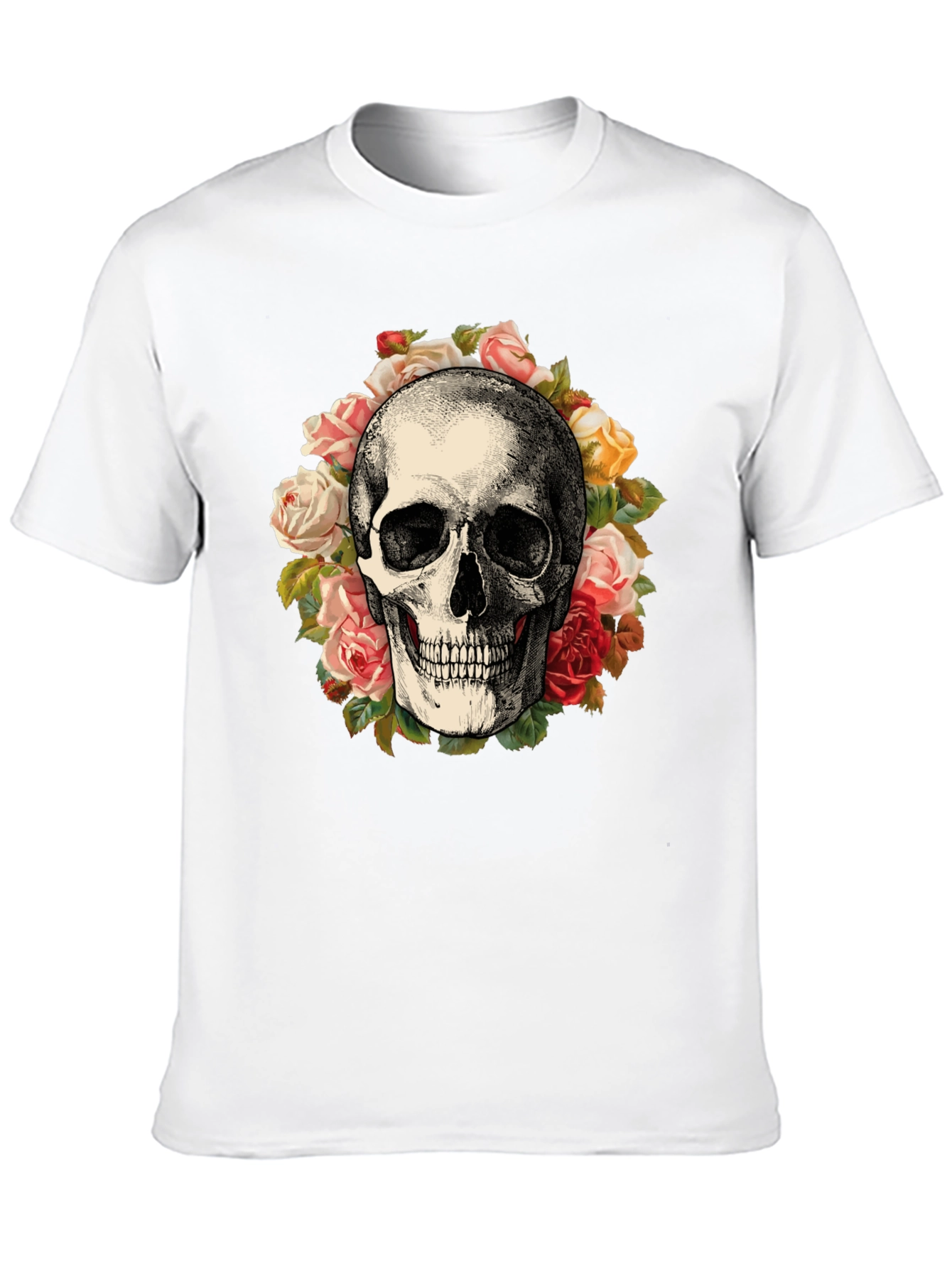 Skull & Roses Graphic Print Black T-Shirt