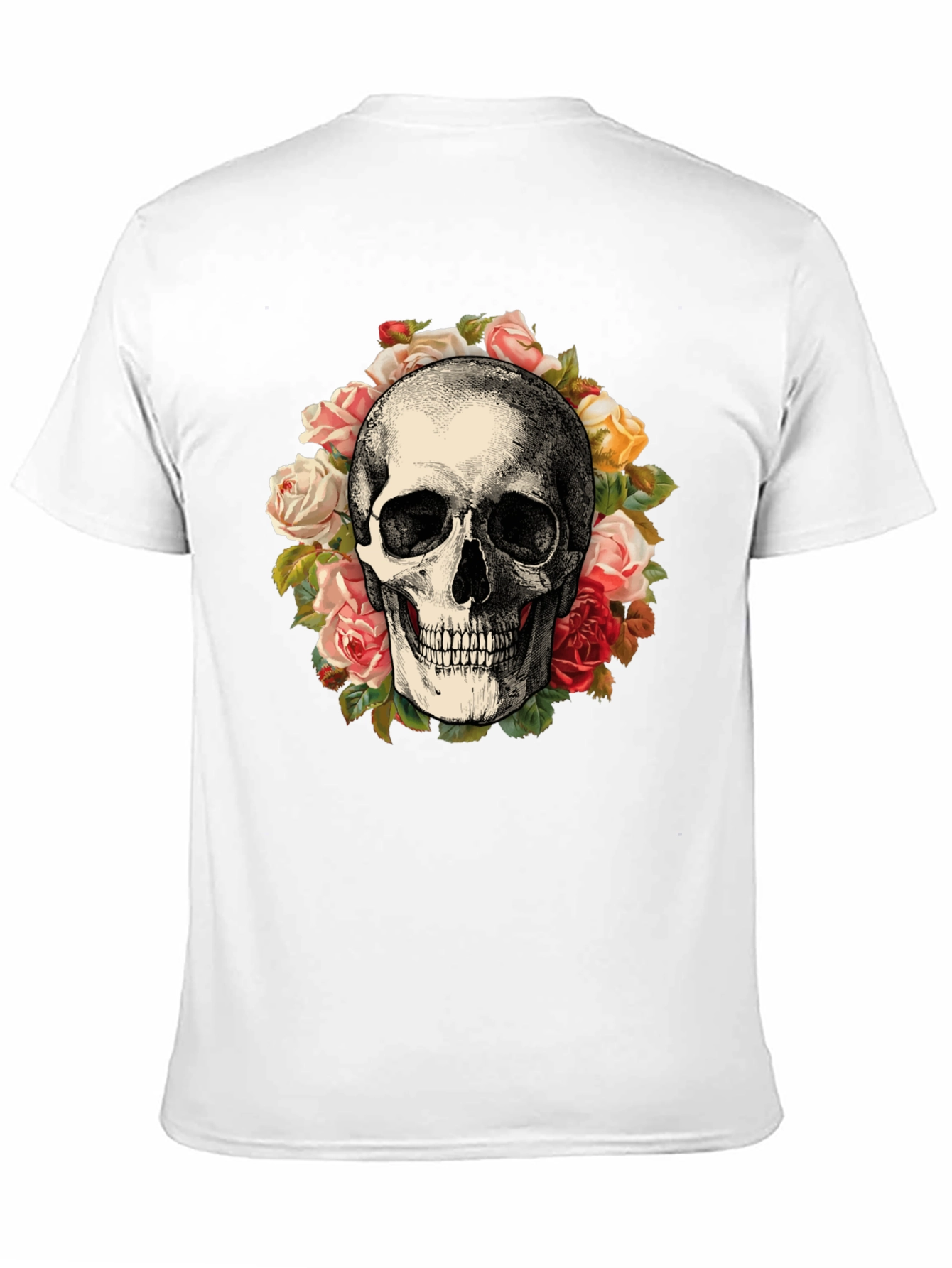 Skull & Roses Graphic Print Black T-Shirt
