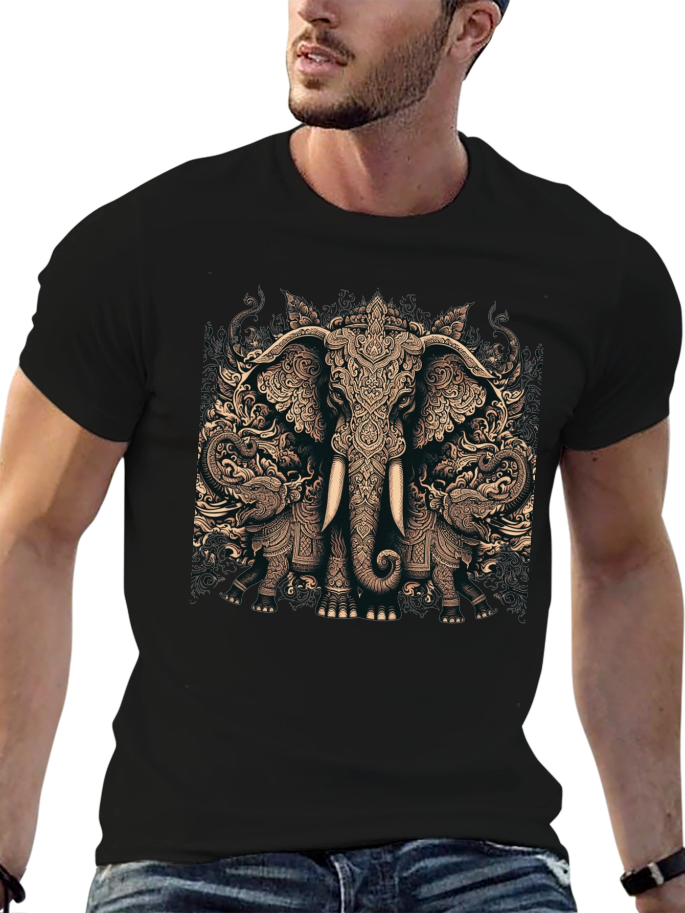 Elephant Graphic Print Black T-Shirt