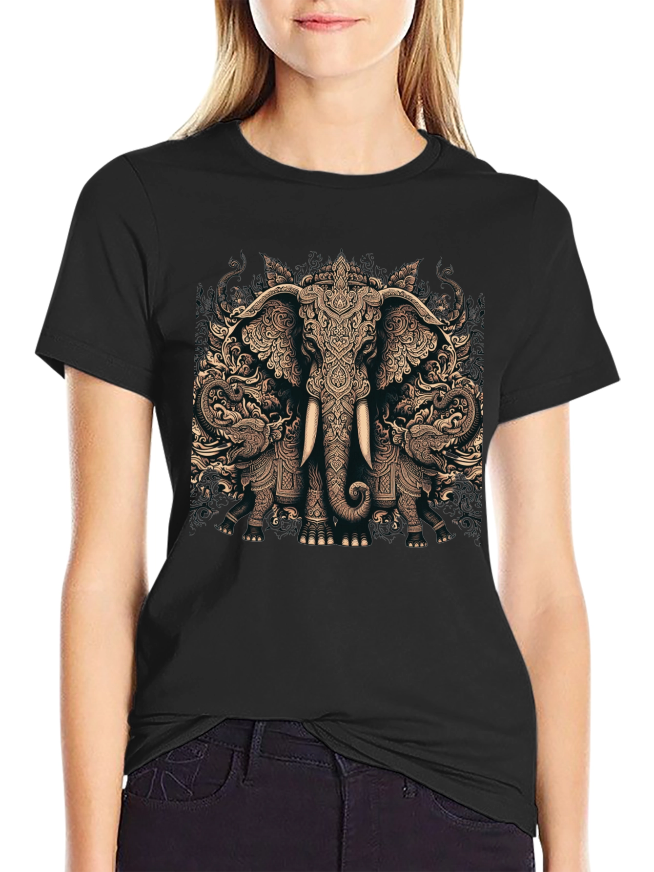 Elephant Graphic Print Black T-Shirt