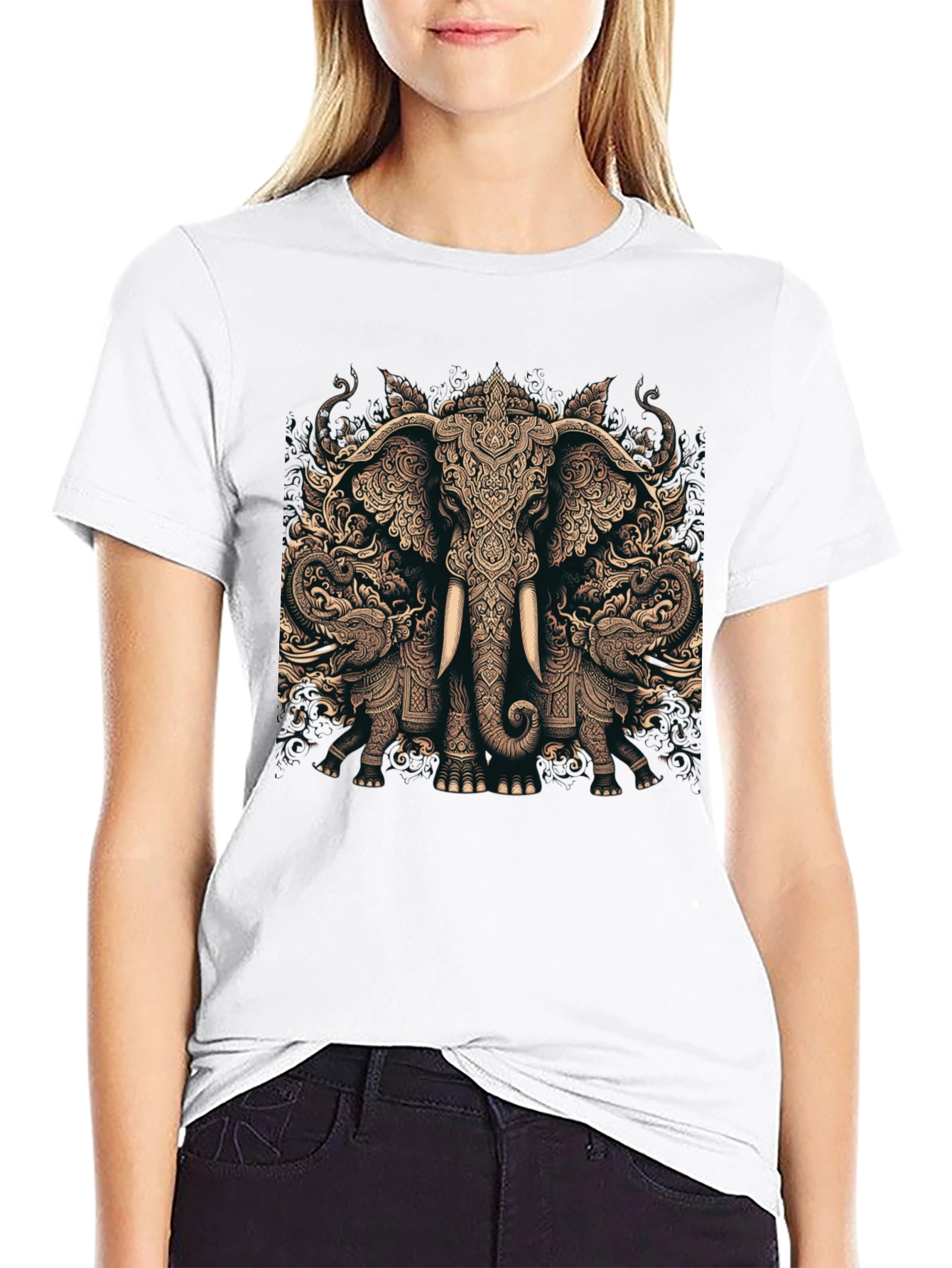 Elephant Graphic Print Black T-Shirt