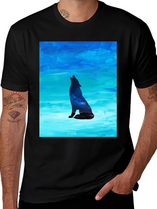 Howling Wolf Galaxy Print Black T-Shirt