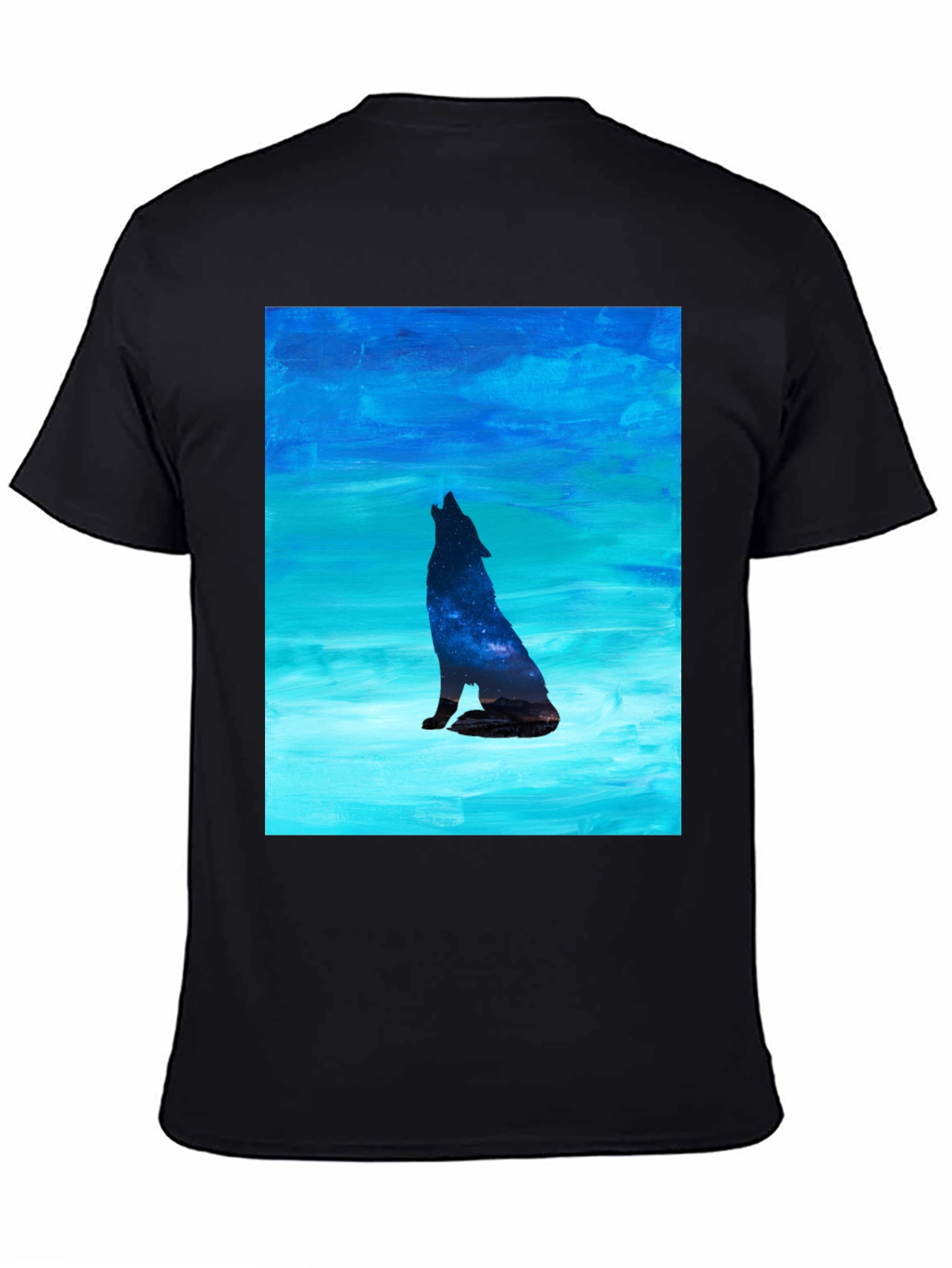 Howling Wolf Galaxy Print Black T-Shirt