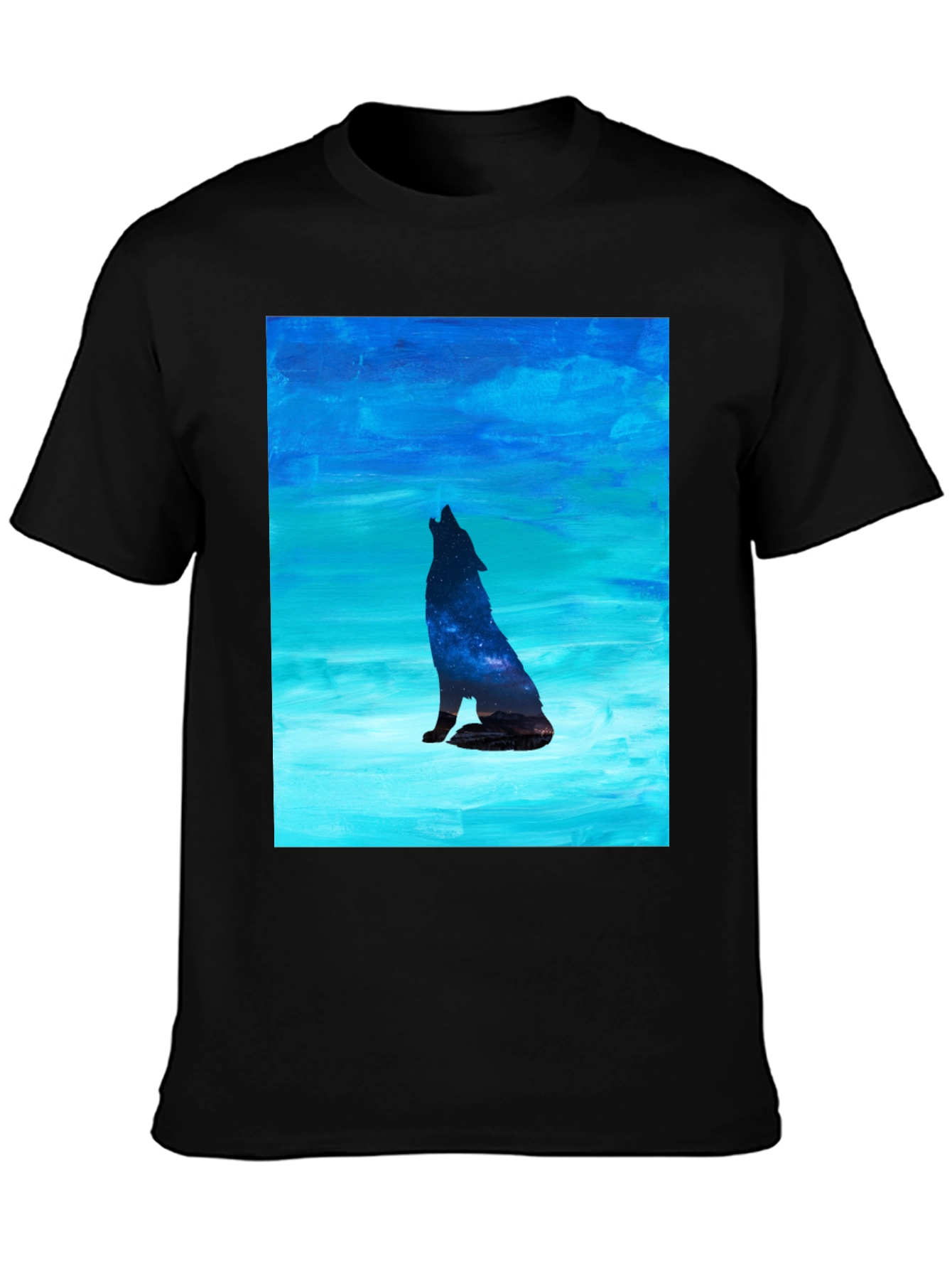 Howling Wolf Galaxy Print Black T-Shirt