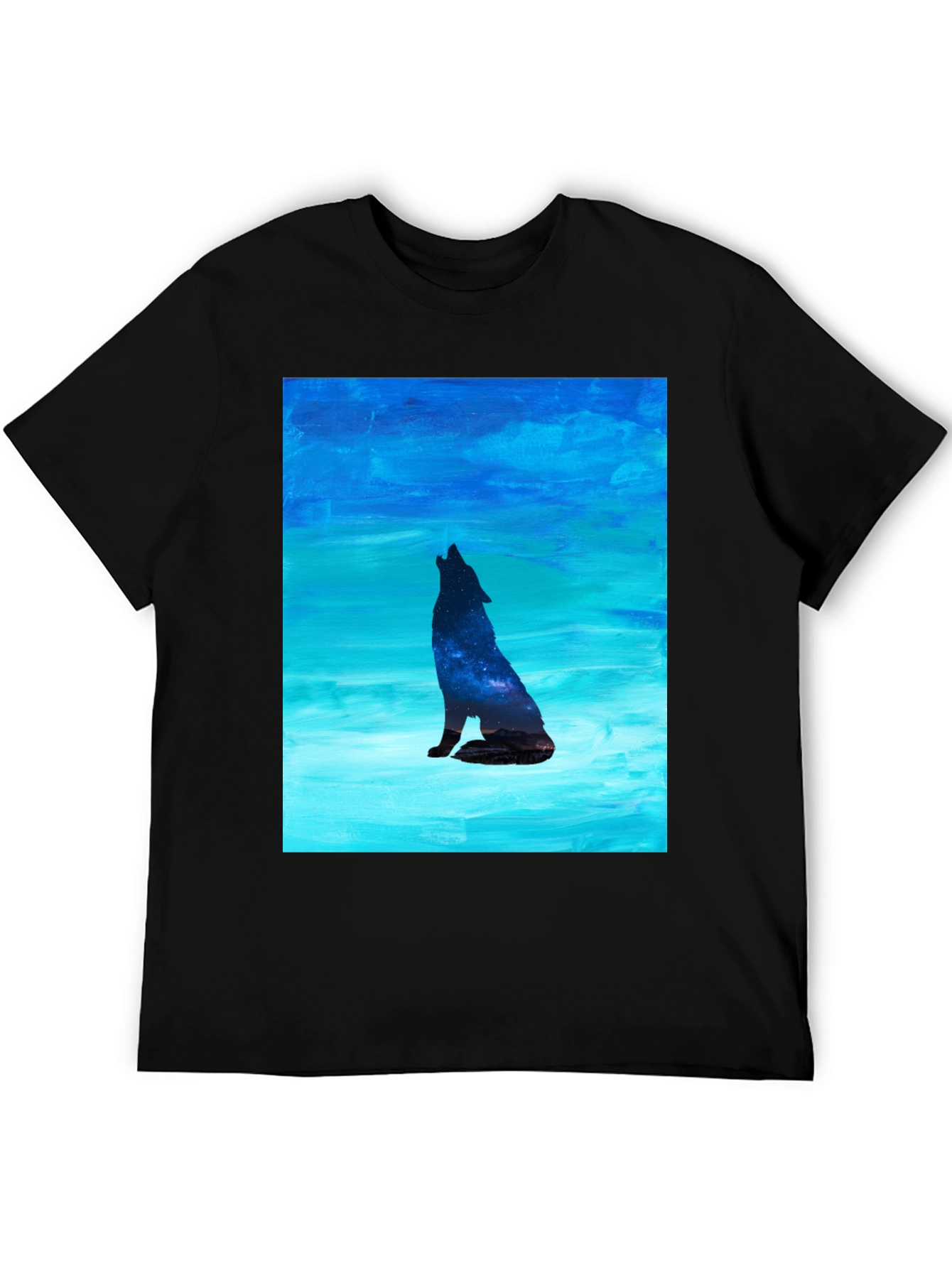 Howling Wolf Galaxy Print Black T-Shirt