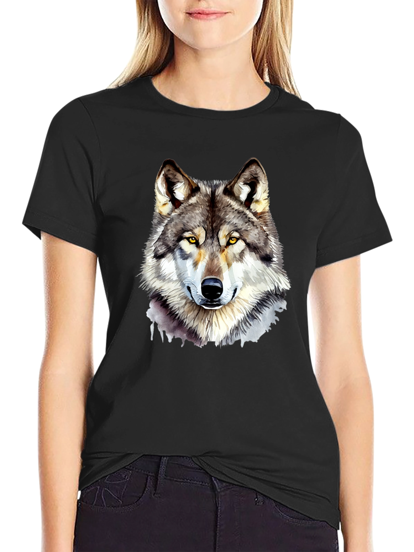 Wolf Graphic Print Black T-Shirt