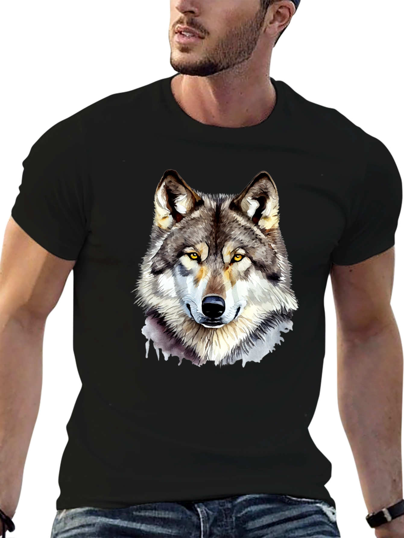 Wolf Graphic Print Black T-Shirt