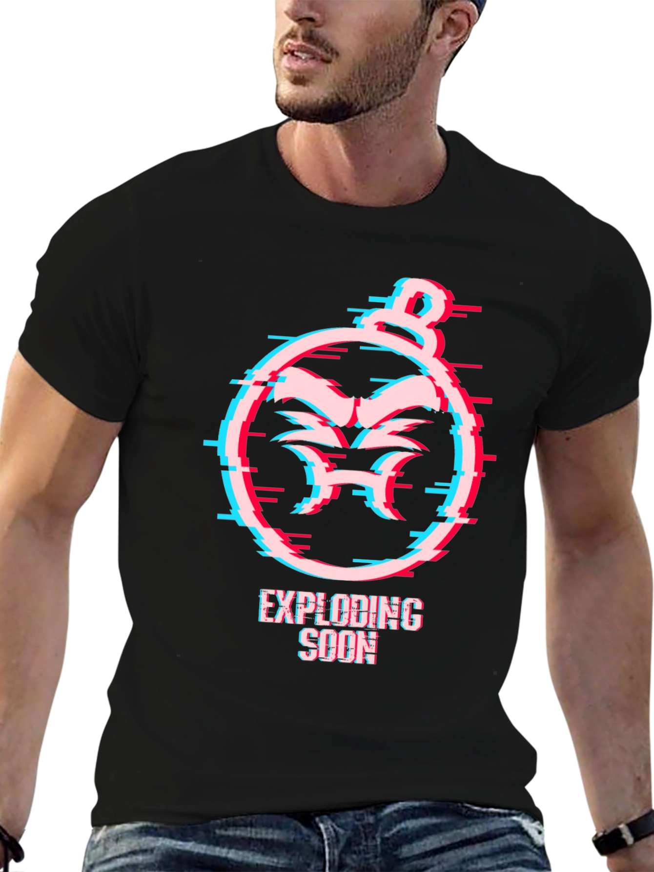 Exploding Soon Glitch Design Black T-Shirt