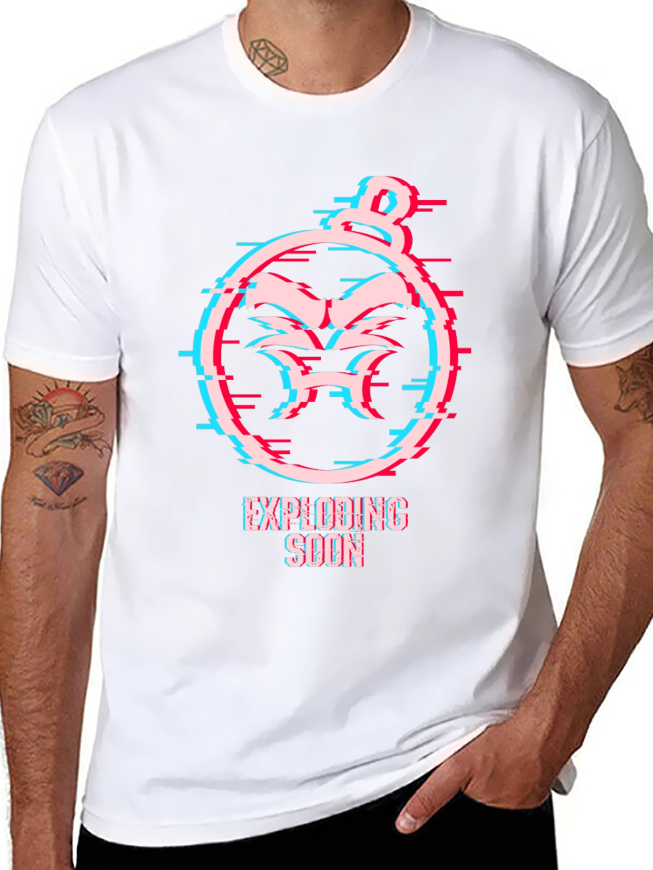 Exploding Soon Glitch Design Black T-Shirt