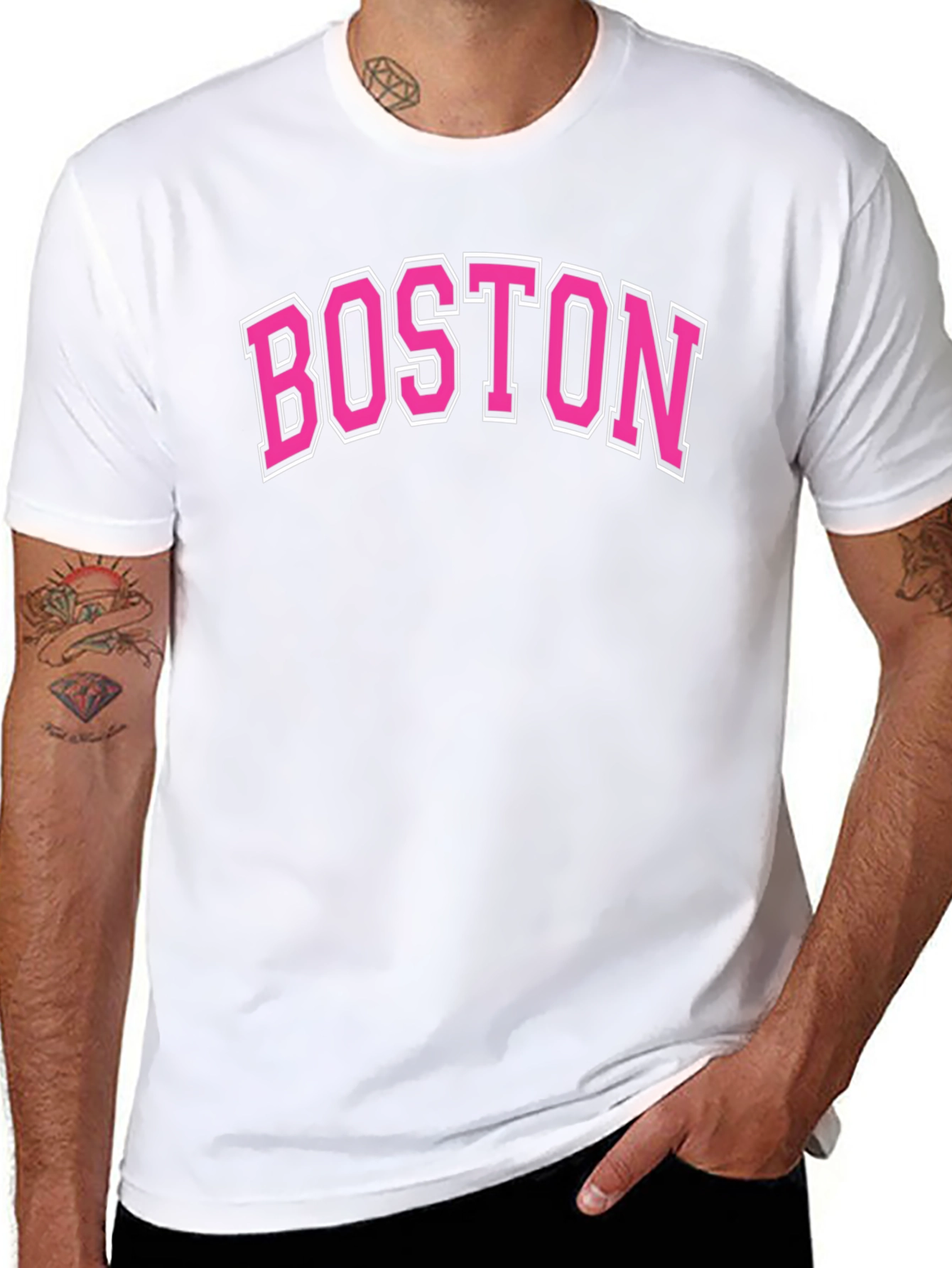 Boston Pink Lettering Black T-Shirt