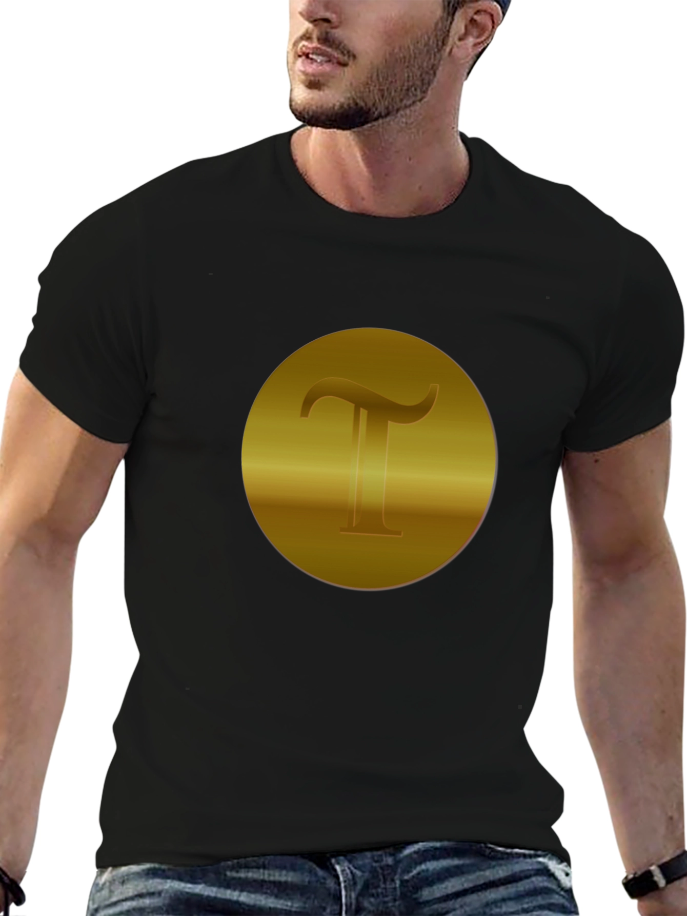 Golden T Design Black T-Shirt