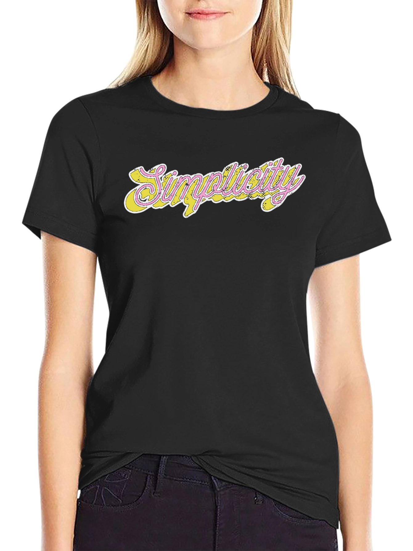Simplicity Graphic Tee - Stylish Black Cotton Blend Shirt