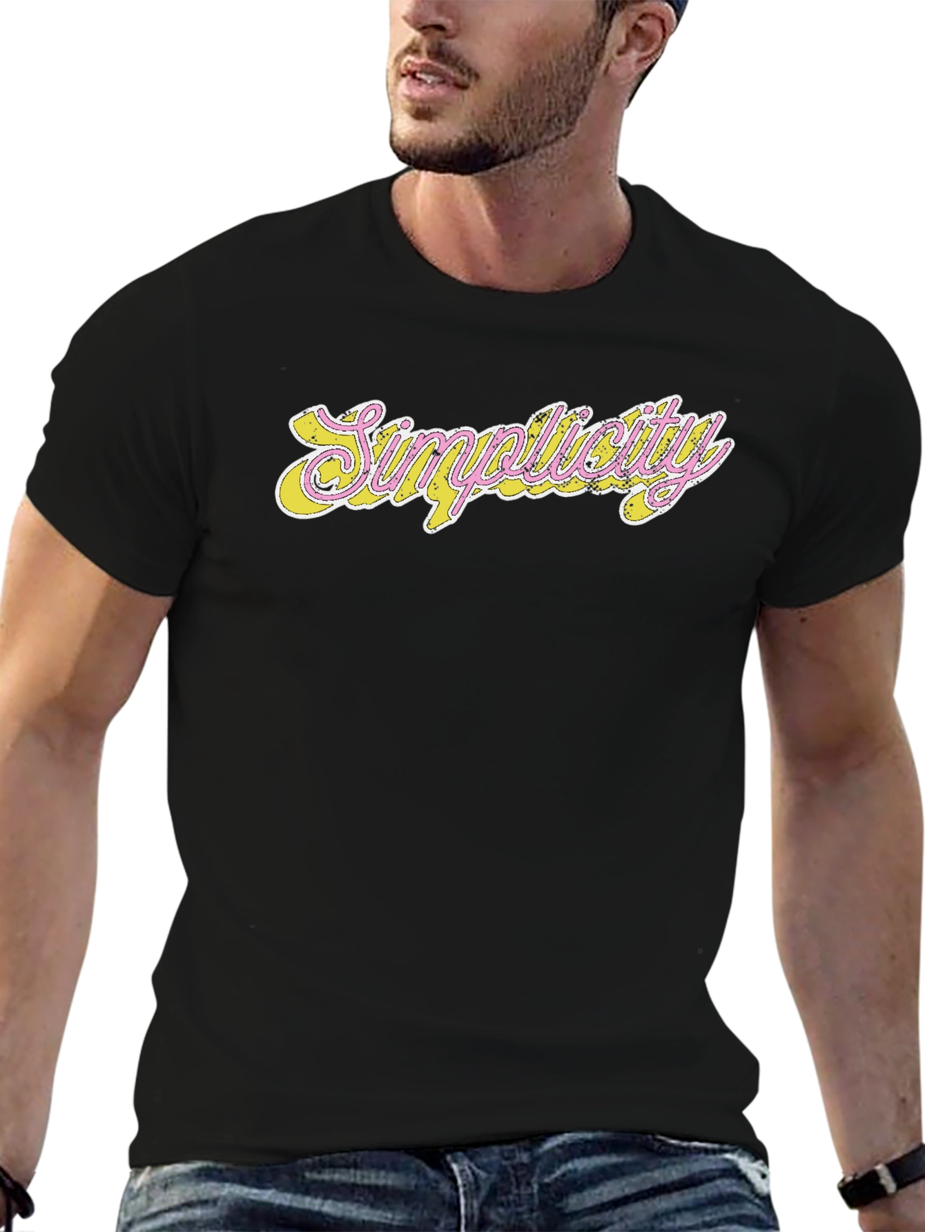 Simplicity Graphic Tee - Stylish Black Cotton Blend Shirt