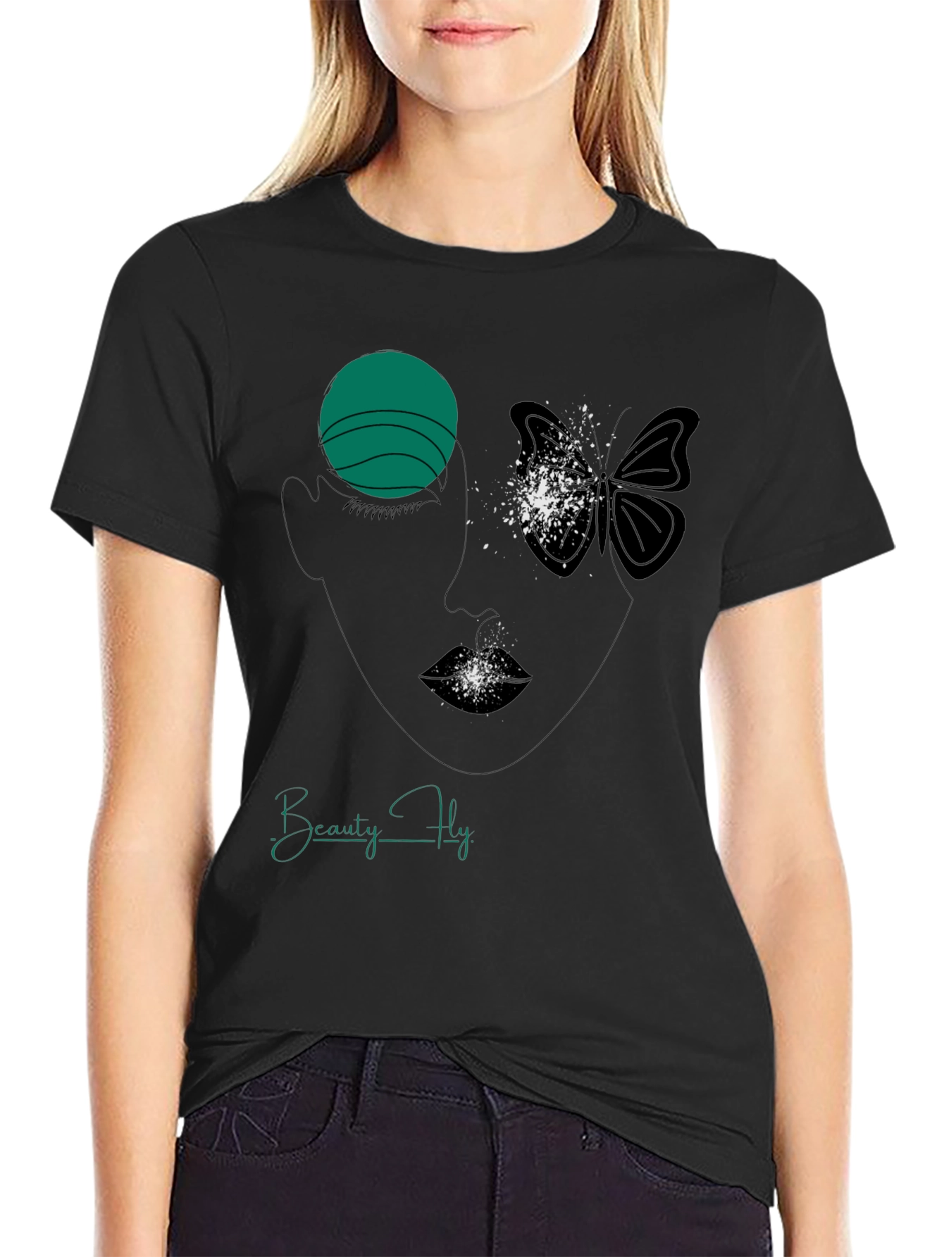 Beauty Fly Graphic T-Shirt - Stylish Face Butterfly Design