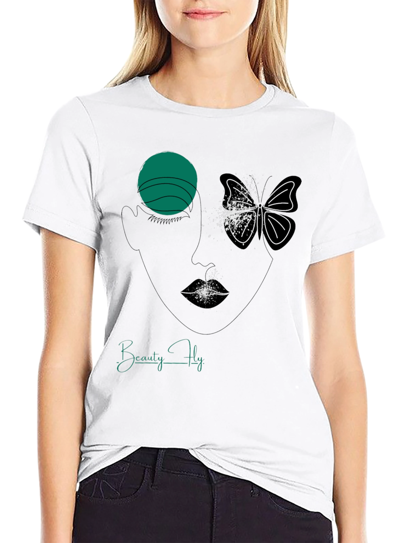 Beauty Fly Graphic T-Shirt - Stylish Face Butterfly Design