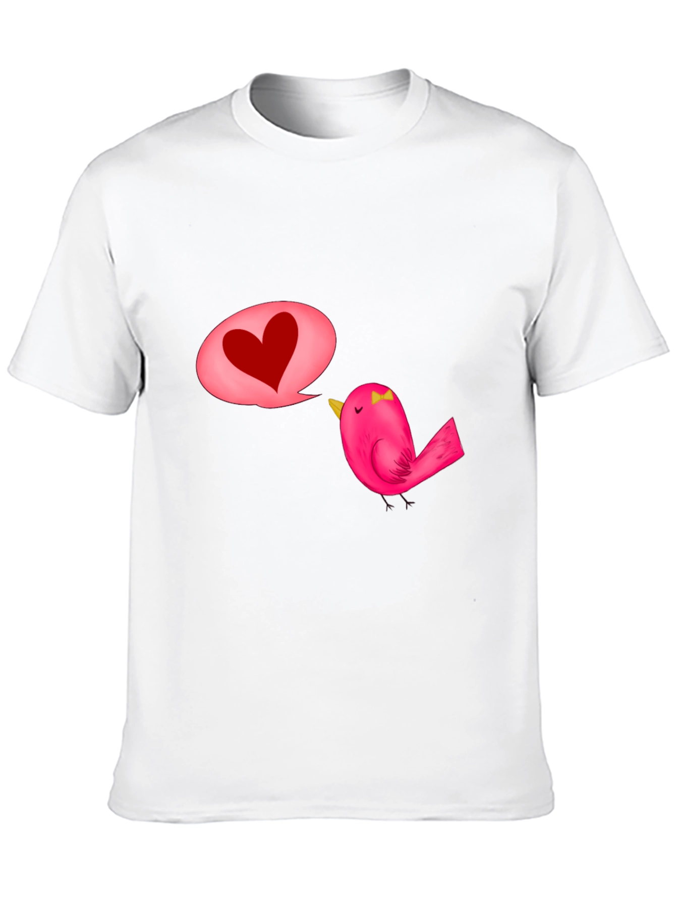 Black T-Shirt with Cute Bird and Heart