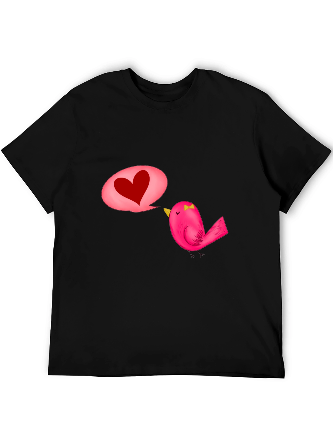 Black T-Shirt with Cute Bird and Heart