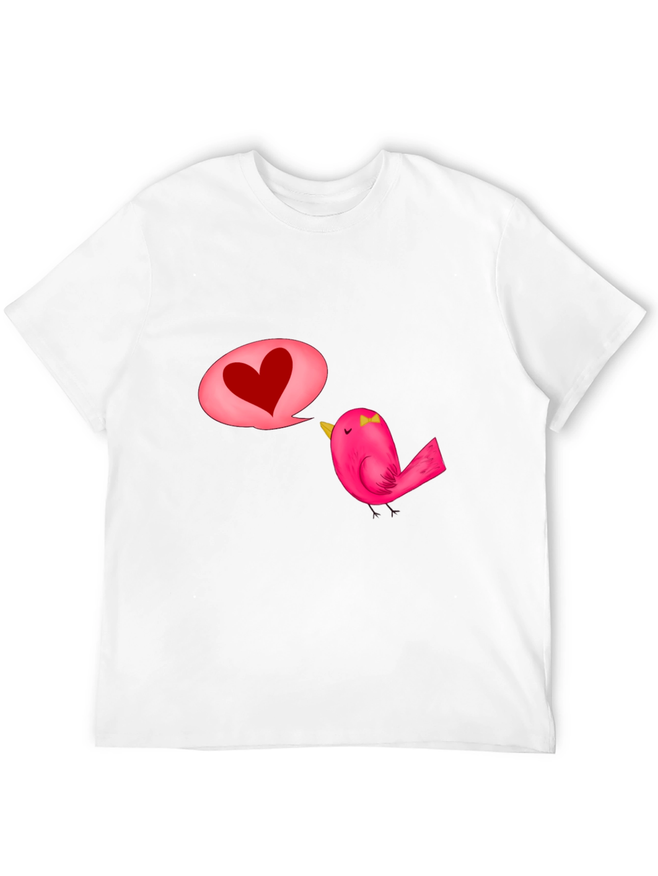 Black T-Shirt with Cute Bird and Heart