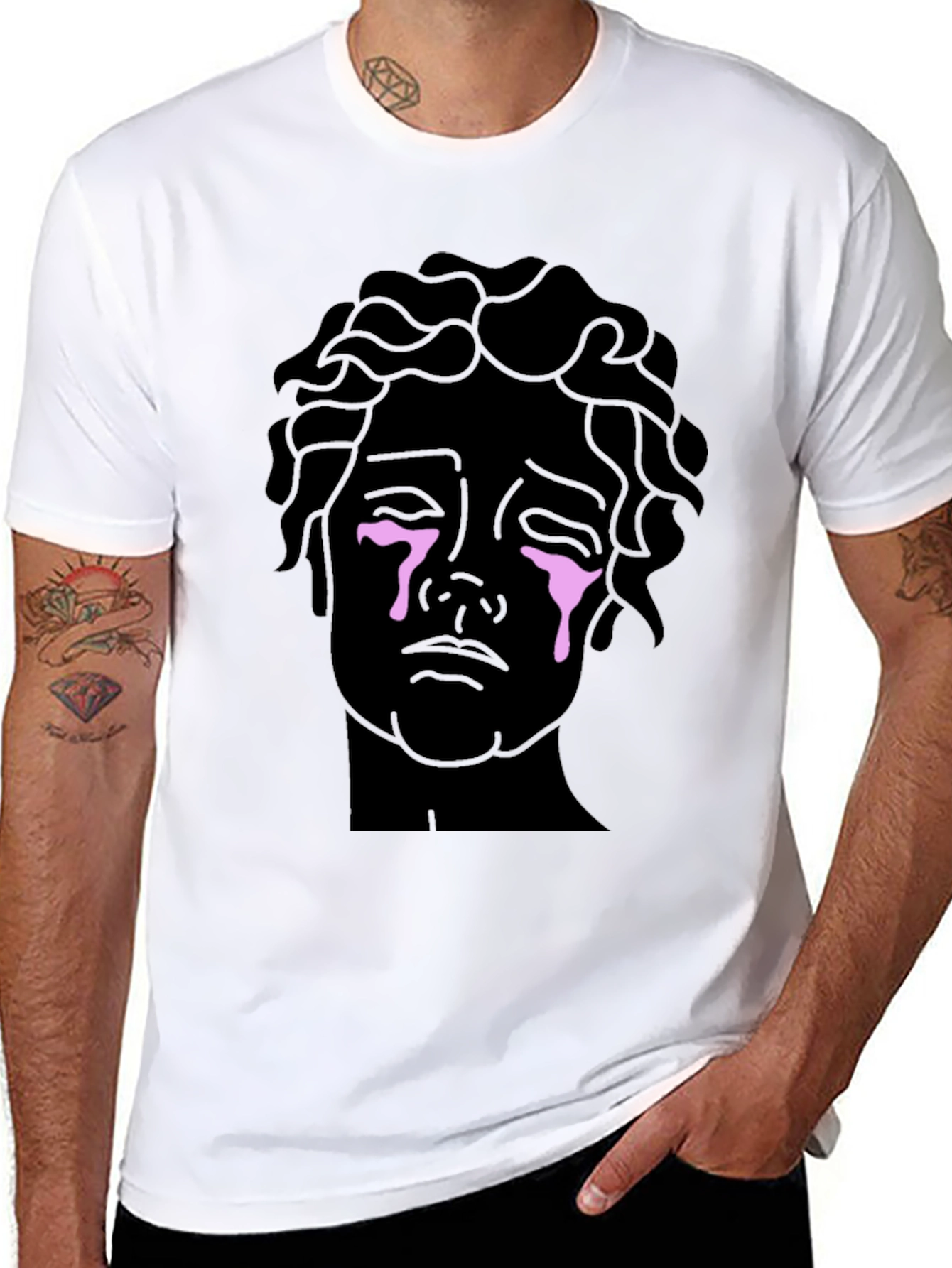 Crying Statue Graphic Tee - Stylish Unisex Black T-Shirt