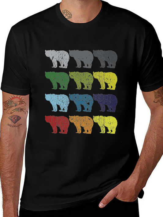 Retro Bear Print Tee - Colorful Bear Graphic T-Shirt