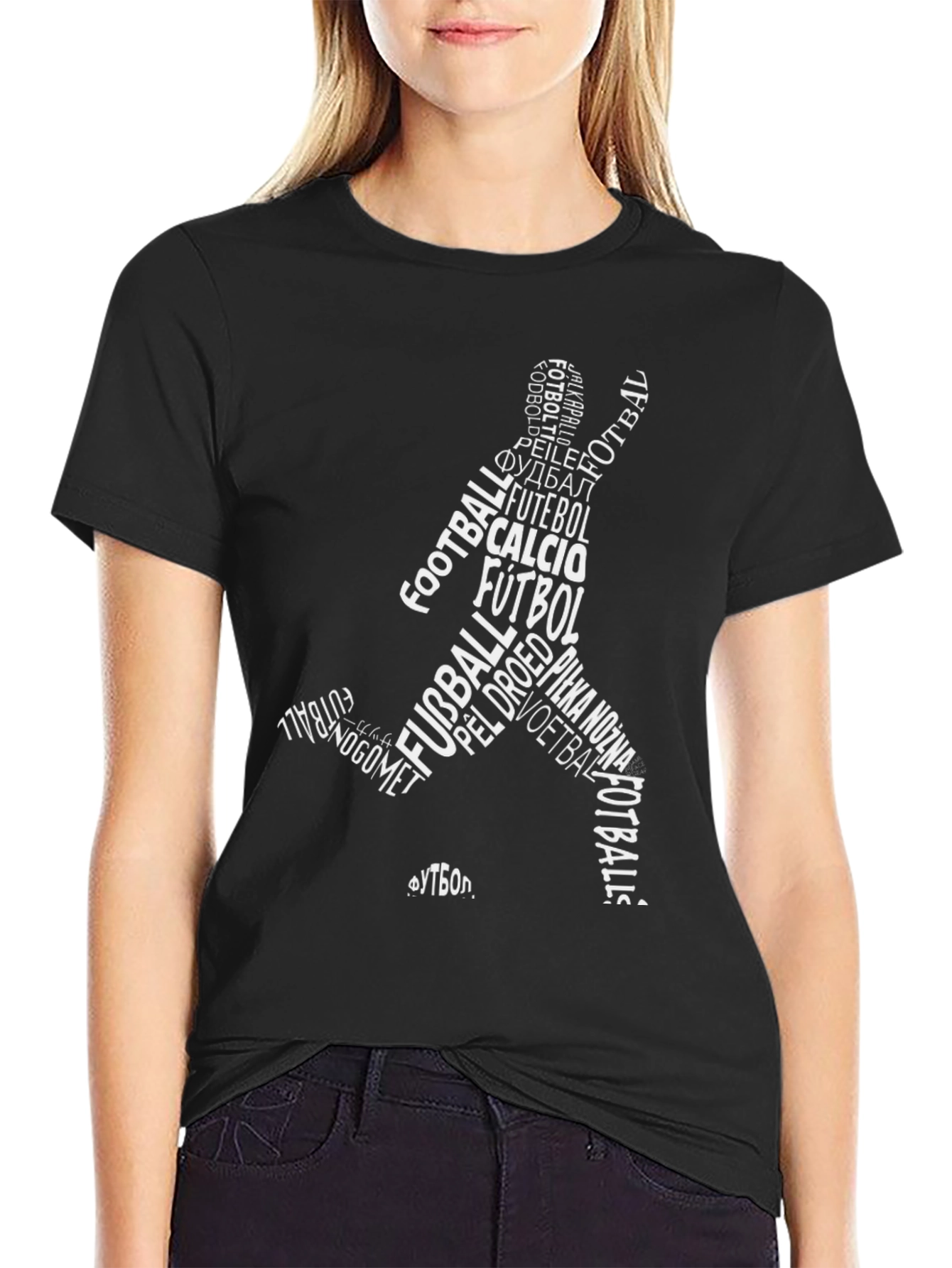 Word Art Soccer Player Black T-Shirt