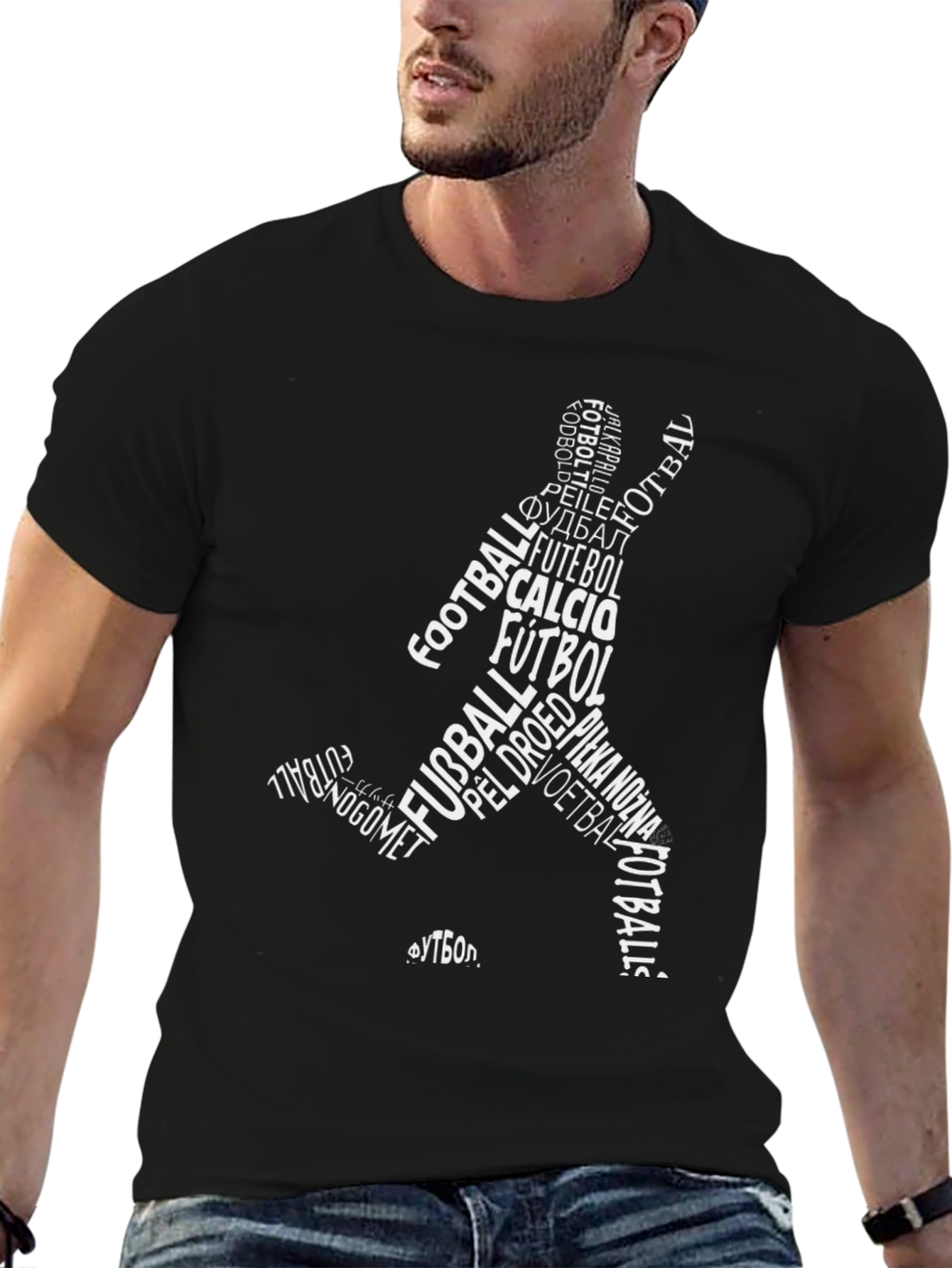 Word Art Soccer Player Black T-Shirt