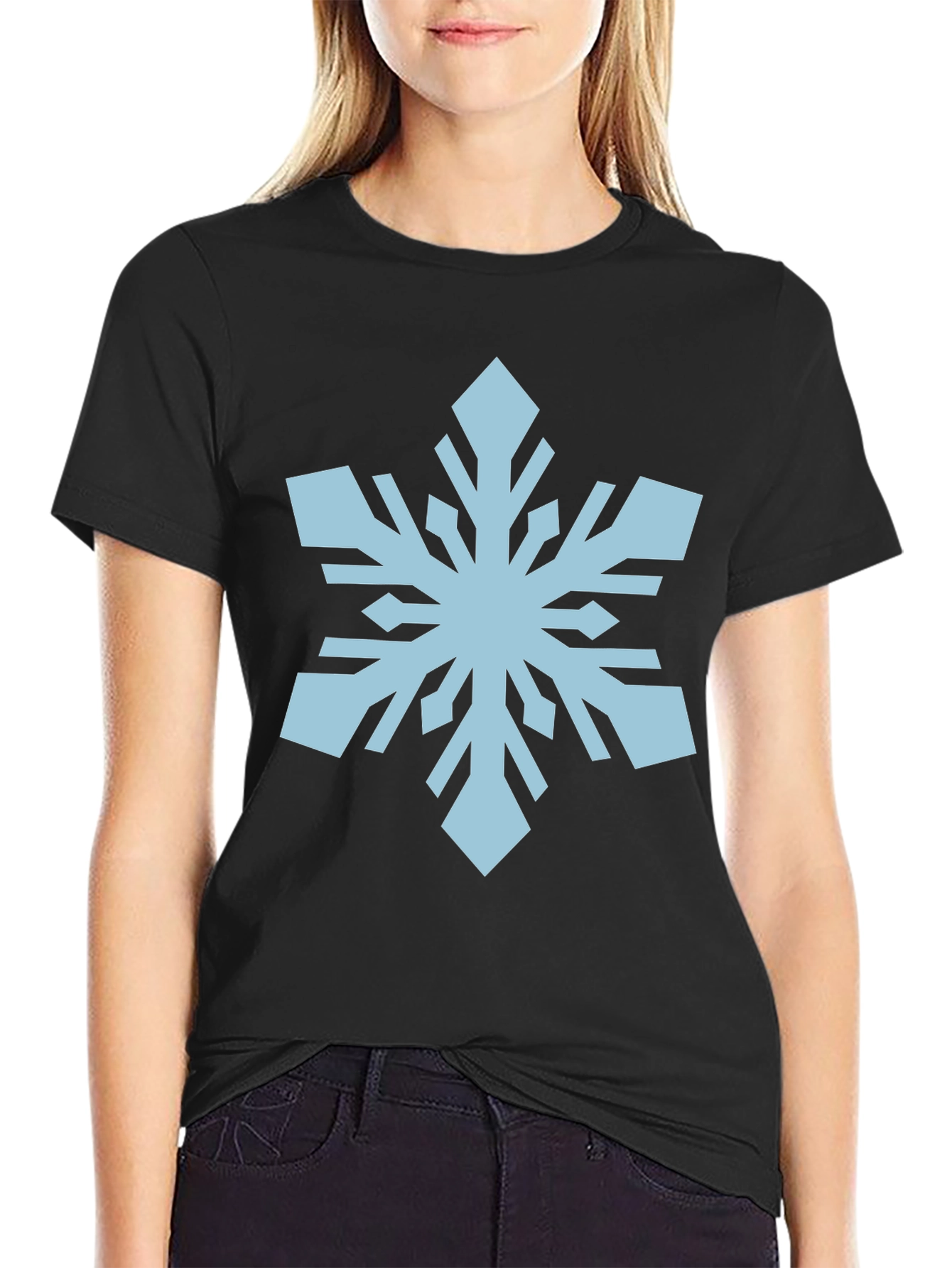 Snowflake Graphic Print Black T-Shirt