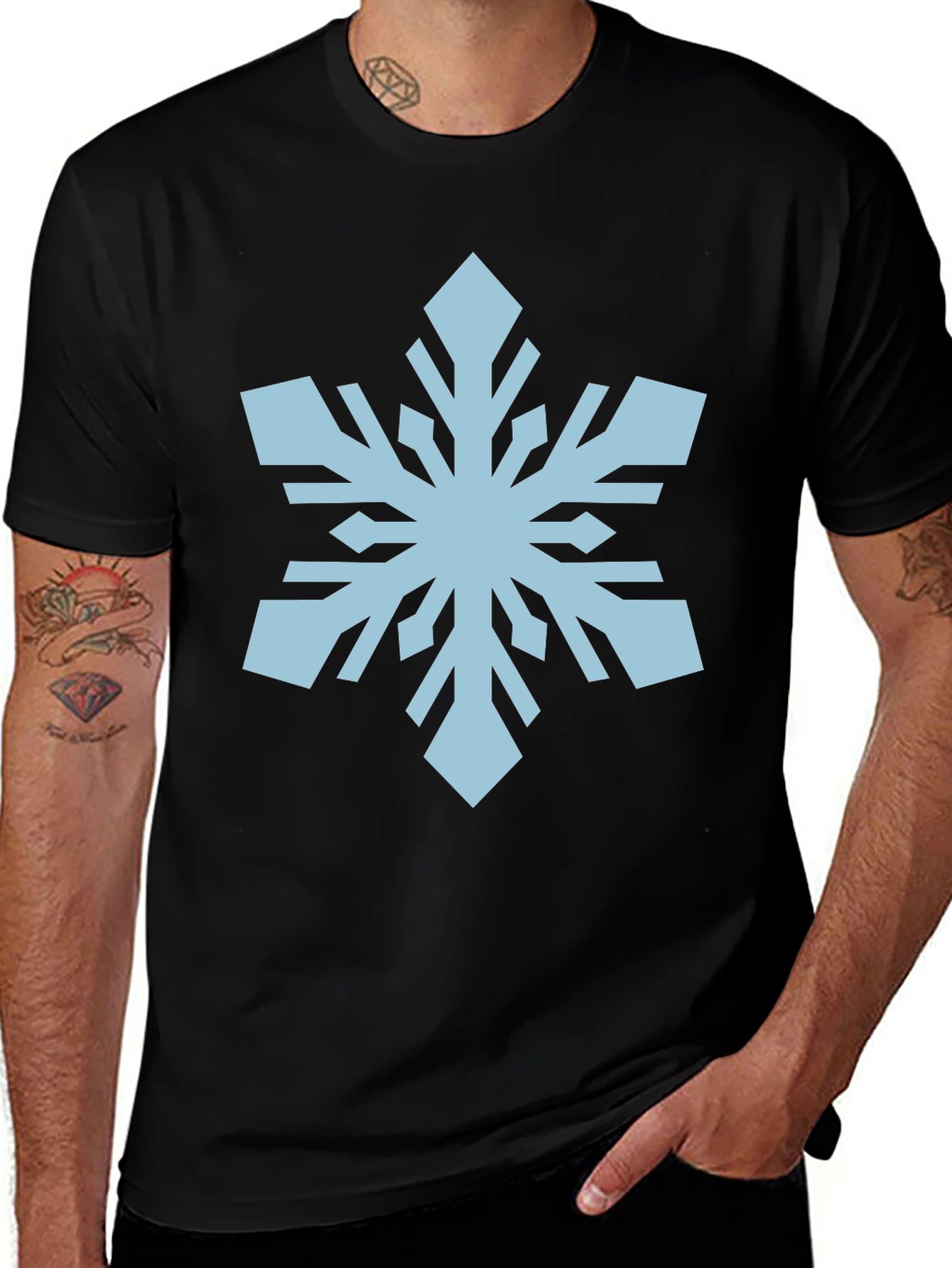 Snowflake Graphic Print Black T-Shirt