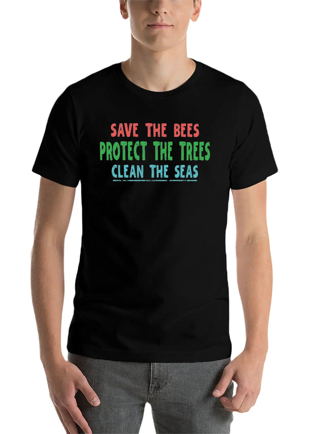 Save The Bees Protect The Trees Clean The Seas Unisex Casual T-Shirt – Clean Design For Daily Comfort