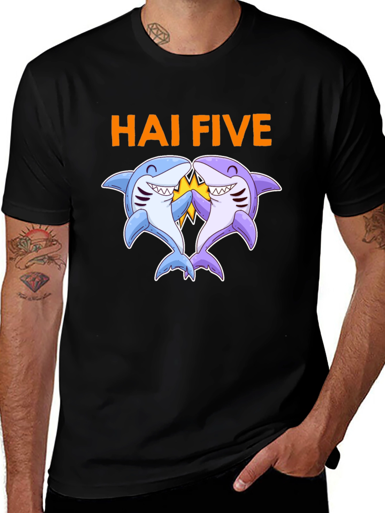 Hai Five Shark Graphic T-Shirt - Black