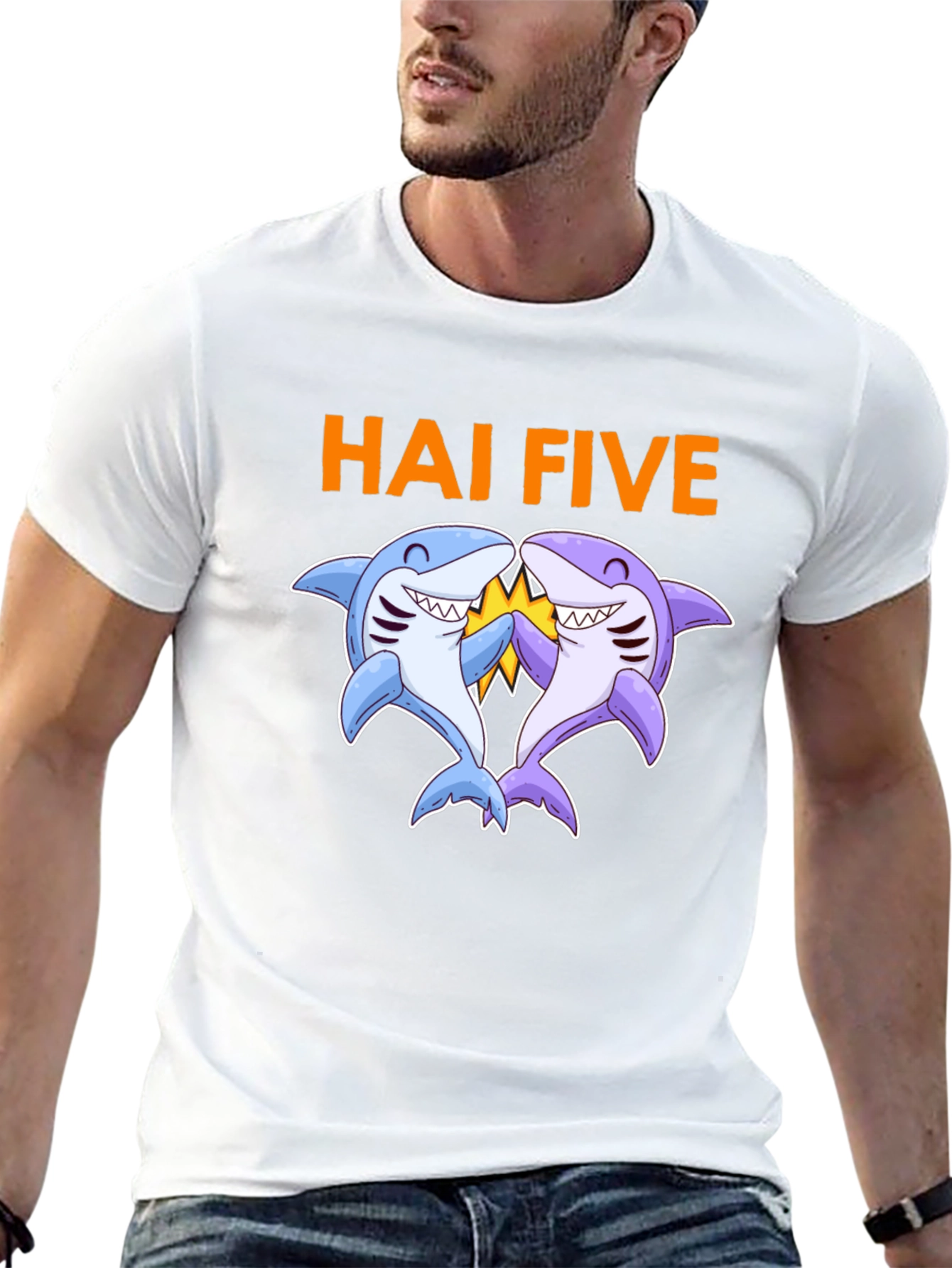 Hai Five Shark Graphic T-Shirt - Black