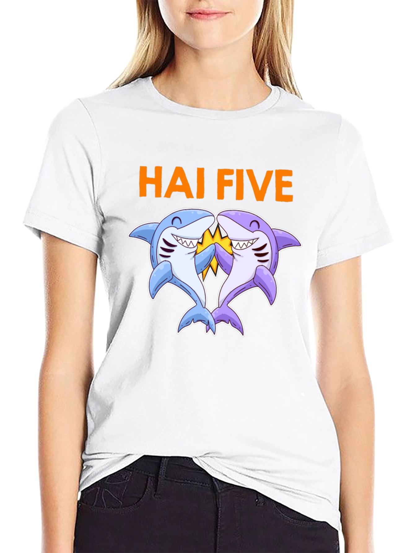 Hai Five Shark Graphic T-Shirt - Black