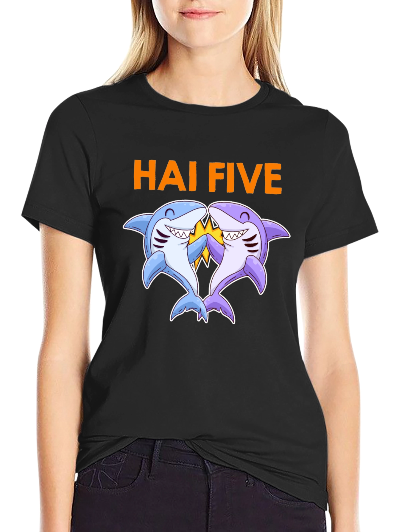 Hai Five Shark Graphic T-Shirt - Black