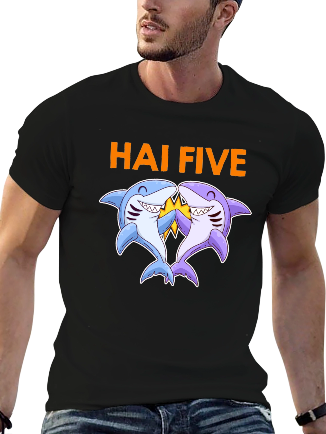 Hai Five Shark Graphic T-Shirt - Black