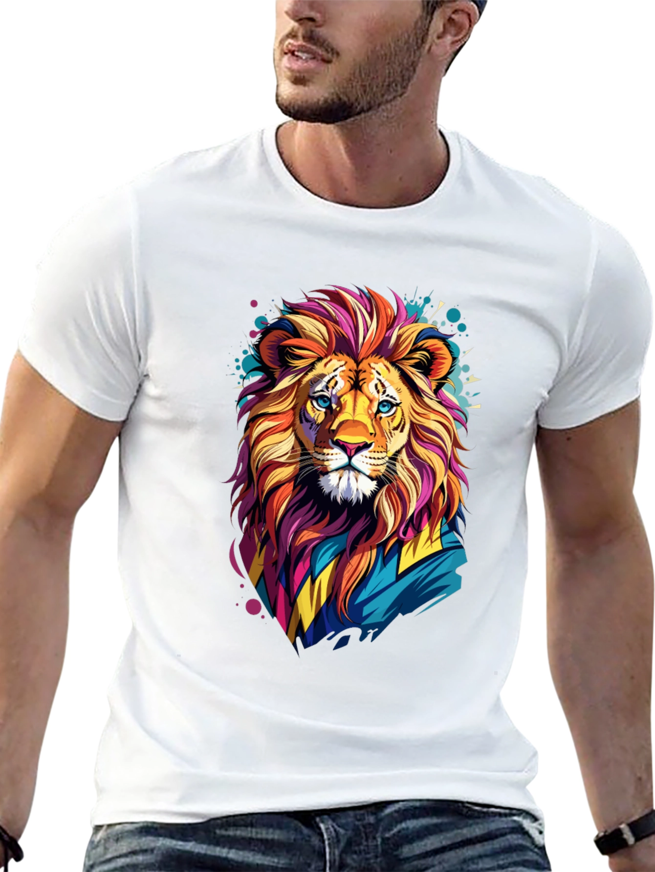 Lion Graphic Tee - Vivid Design Soft Cotton Blend