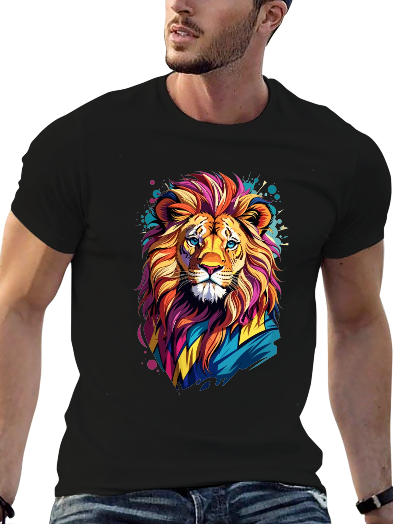 Lion Graphic Tee - Vivid Design Soft Cotton Blend