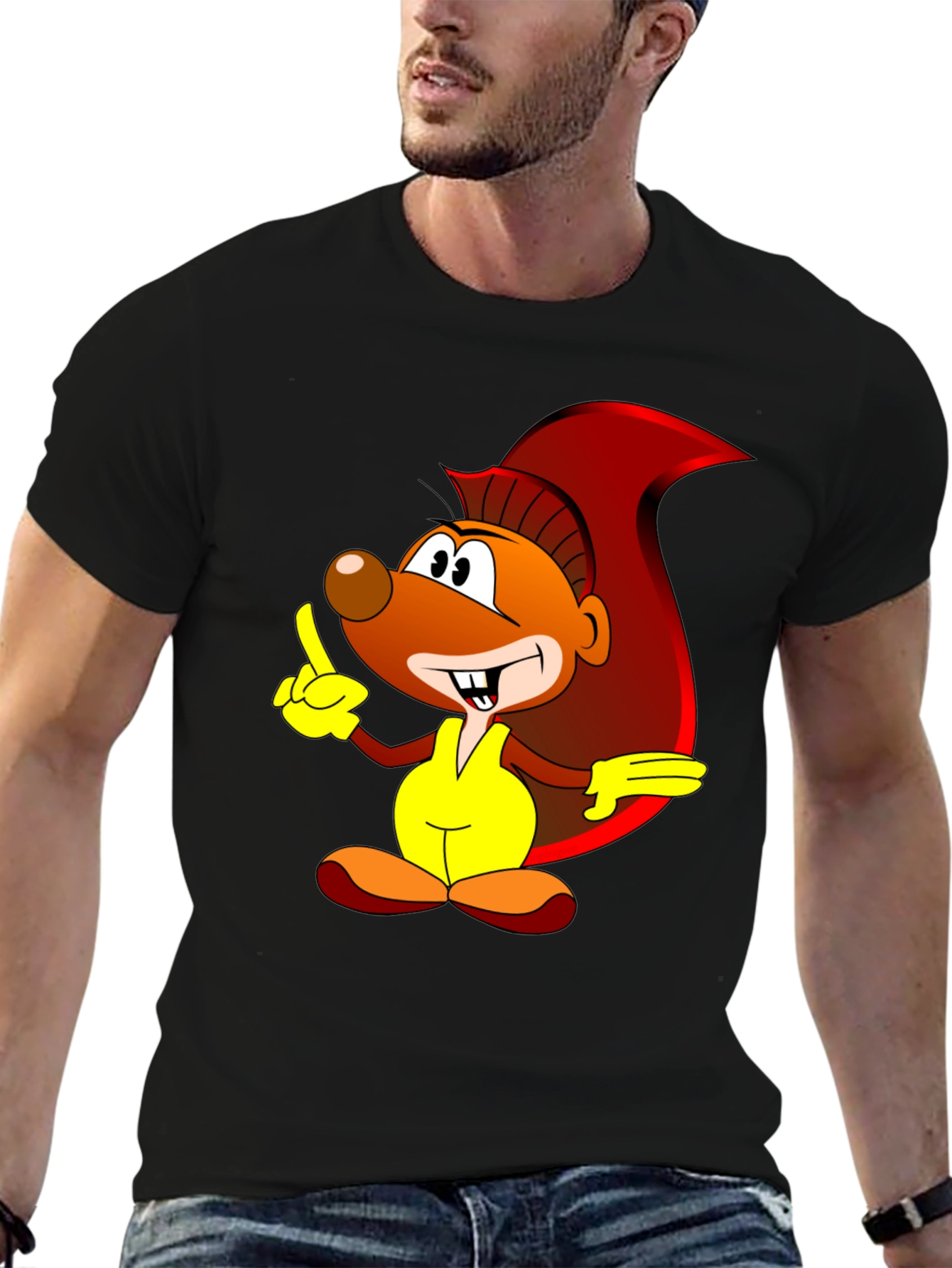 Cartoon Squirrel Graphic Print Black T-Shirt