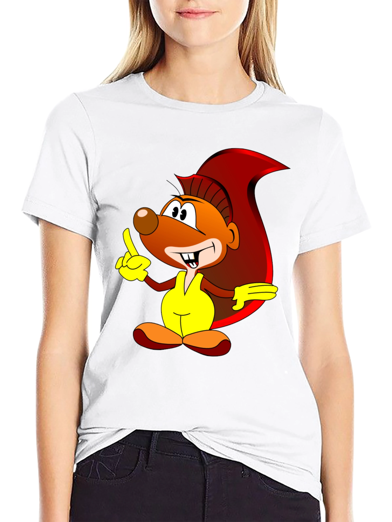 Cartoon Squirrel Graphic Print Black T-Shirt
