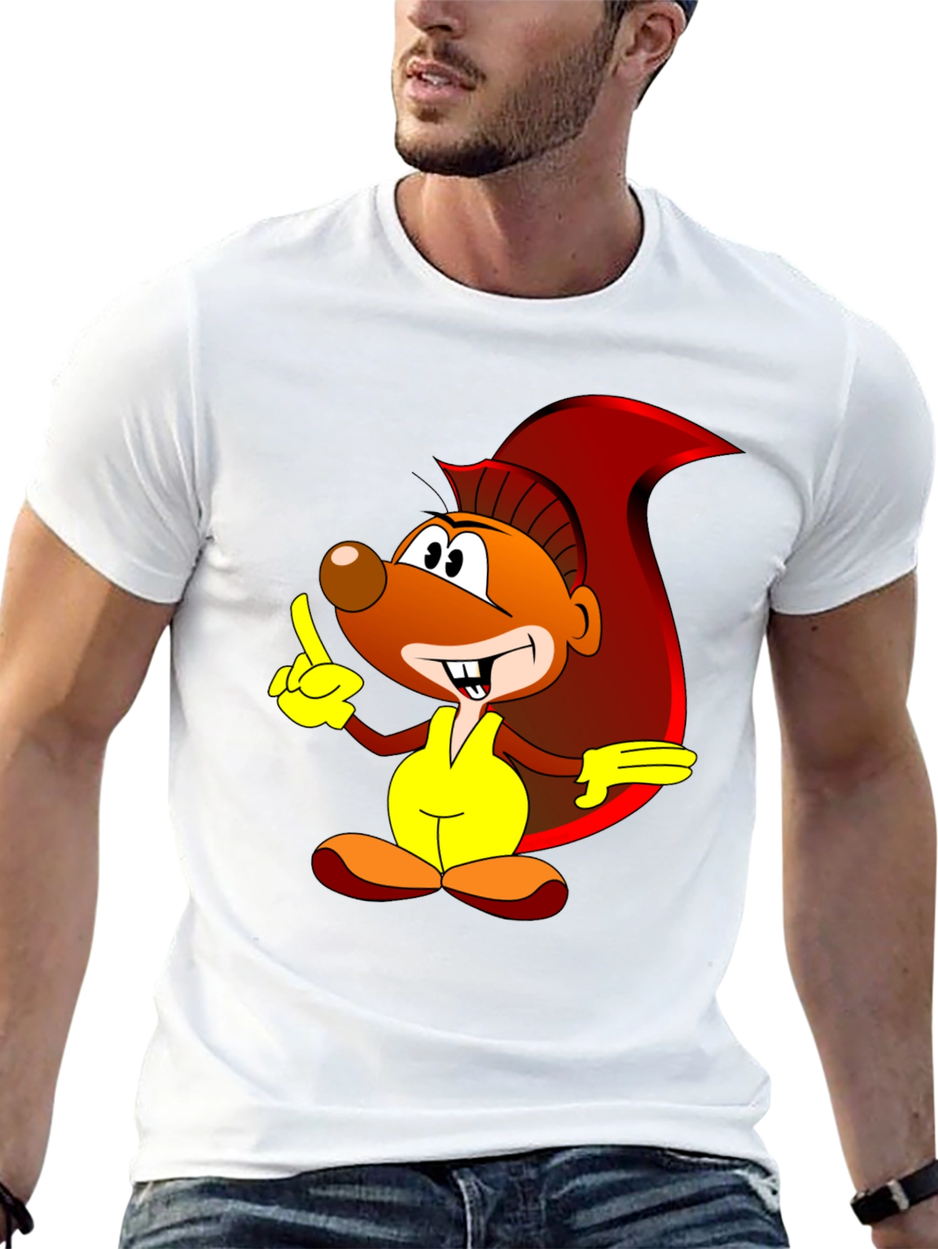 Cartoon Squirrel Graphic Print Black T-Shirt